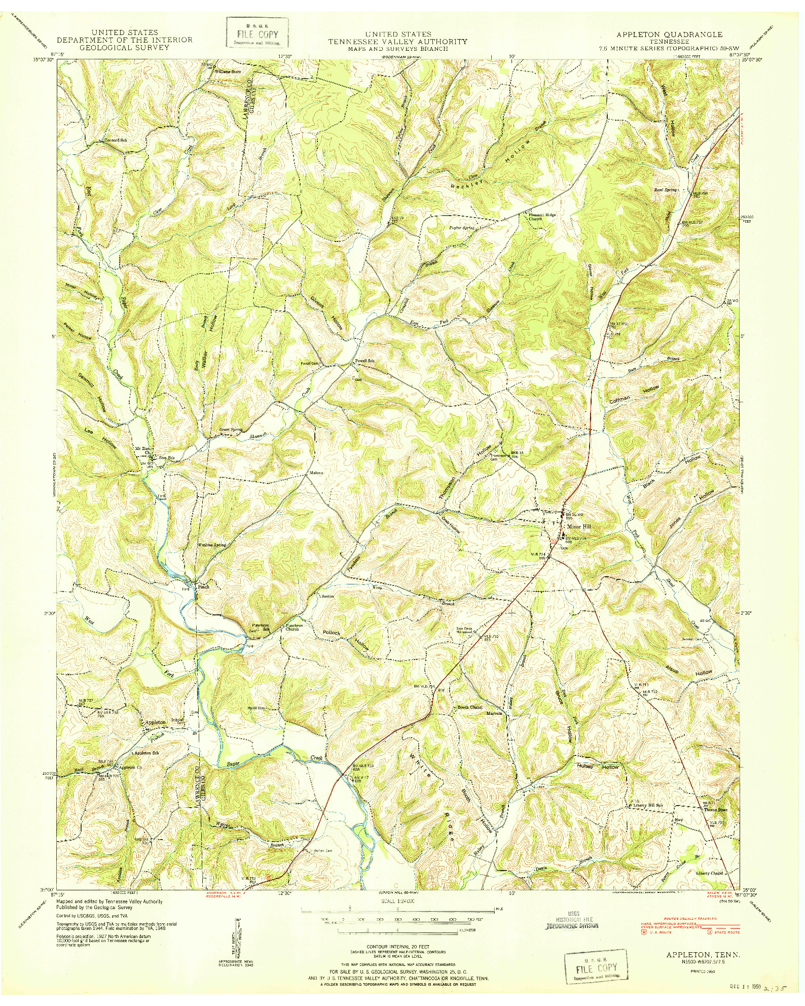 USGS 1:24000-SCALE QUADRANGLE FOR APPLETON, TN 1950