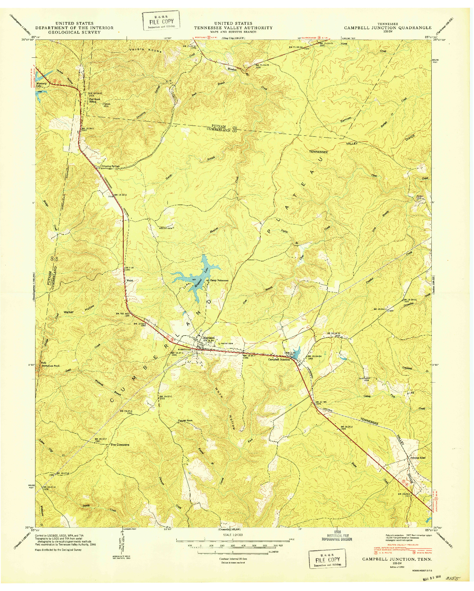 USGS 1:24000-SCALE QUADRANGLE FOR CAMPBELL JUNCTION, TN 1950