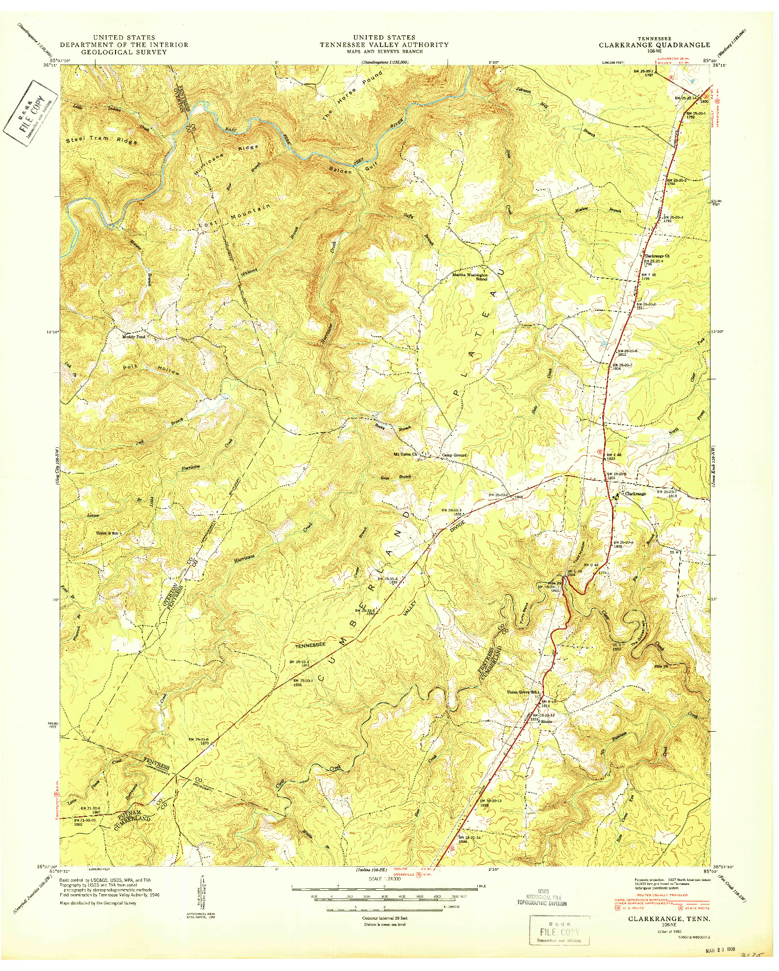 USGS 1:24000-SCALE QUADRANGLE FOR CLARKRANGE, TN 1950