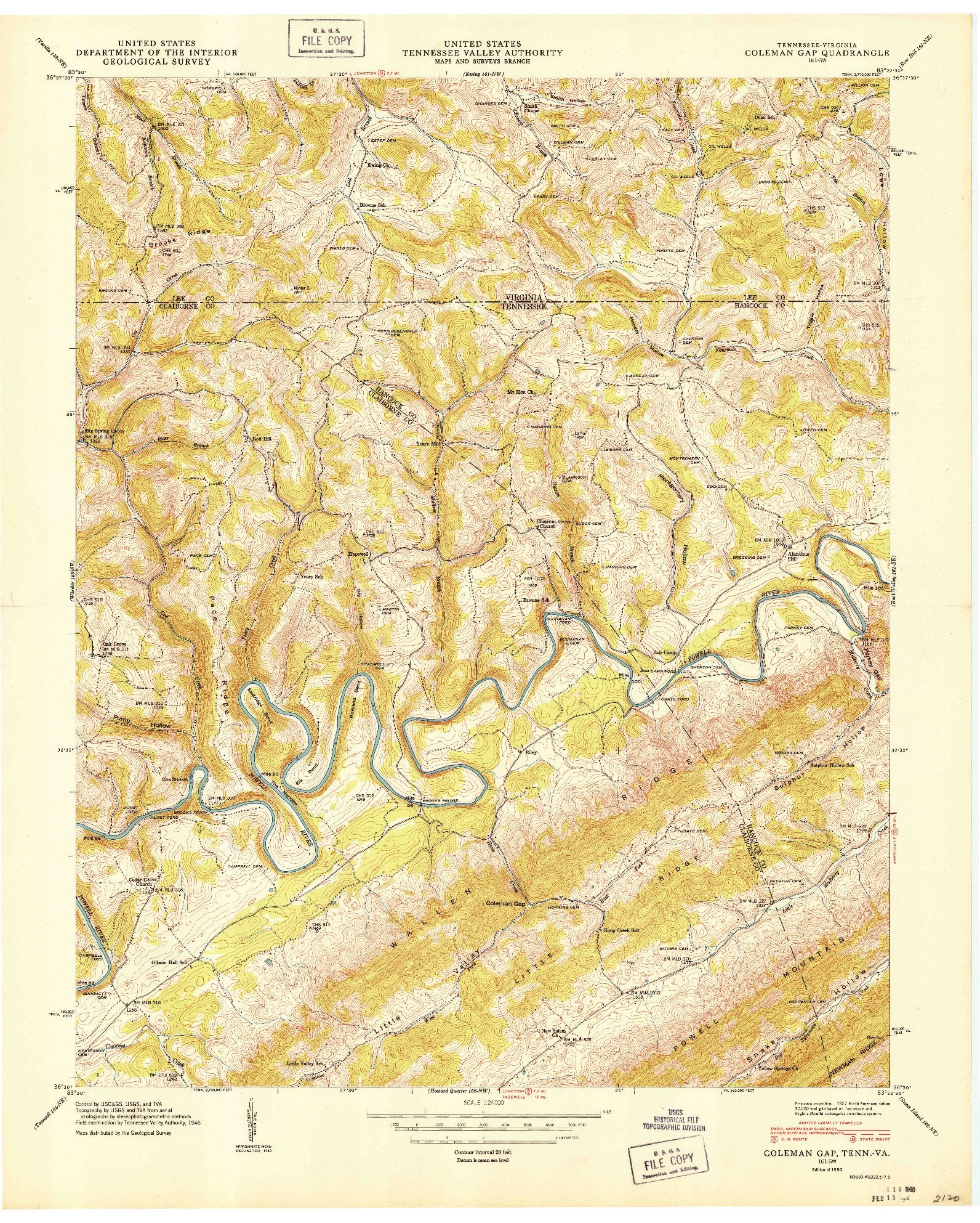 USGS 1:24000-SCALE QUADRANGLE FOR COLEMEN GAP, TN 1950