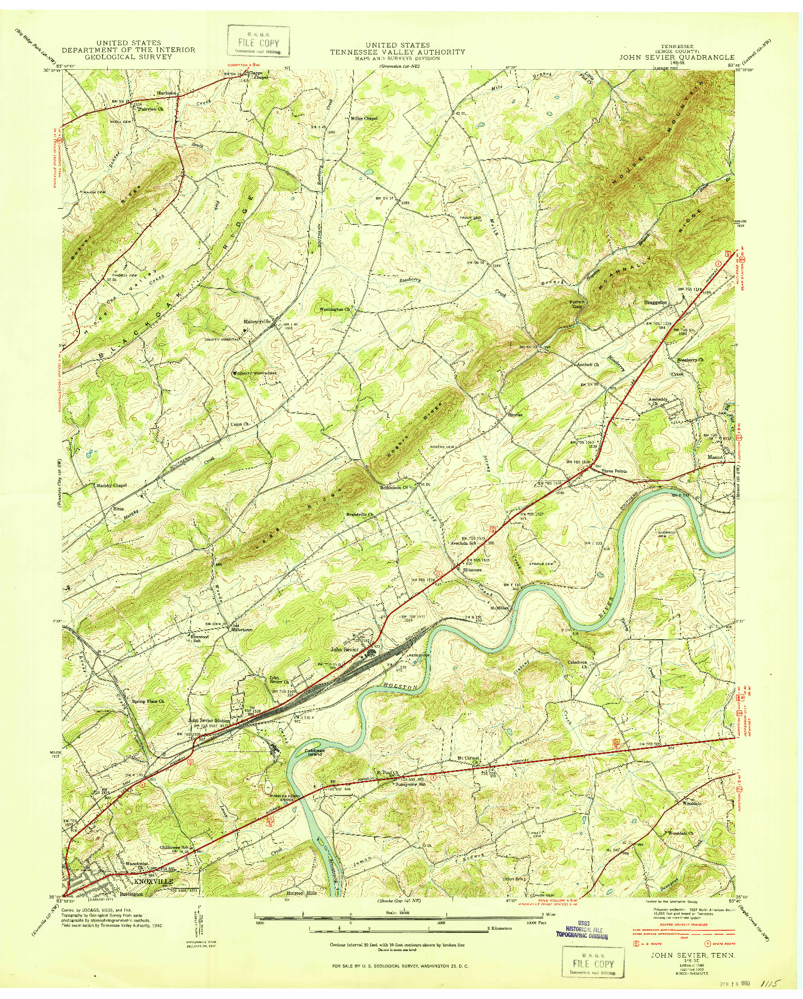 USGS 1:24000-SCALE QUADRANGLE FOR JOHN SEVIER, TN 1940