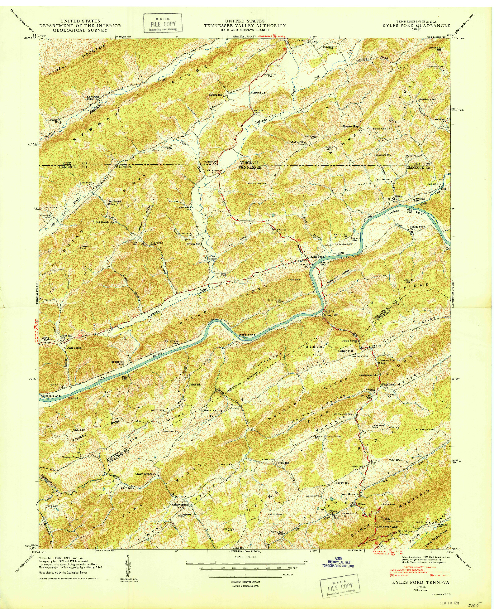 USGS 1:24000-SCALE QUADRANGLE FOR KYLES FORD, TN 1950