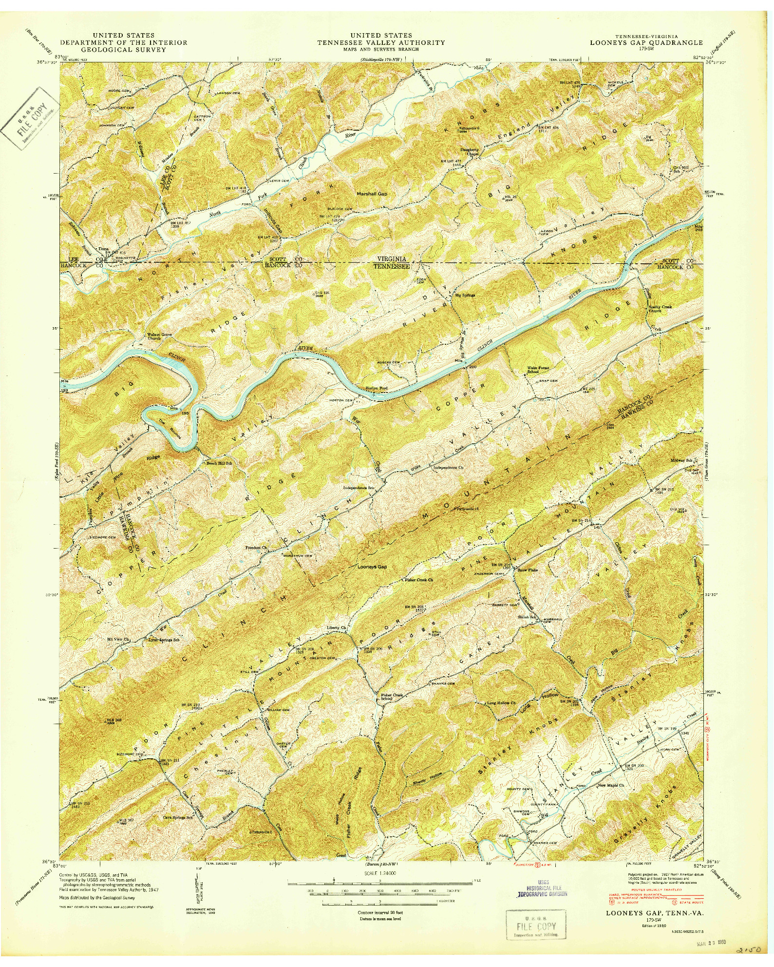 USGS 1:24000-SCALE QUADRANGLE FOR LOONEYS GAP, TN 1950