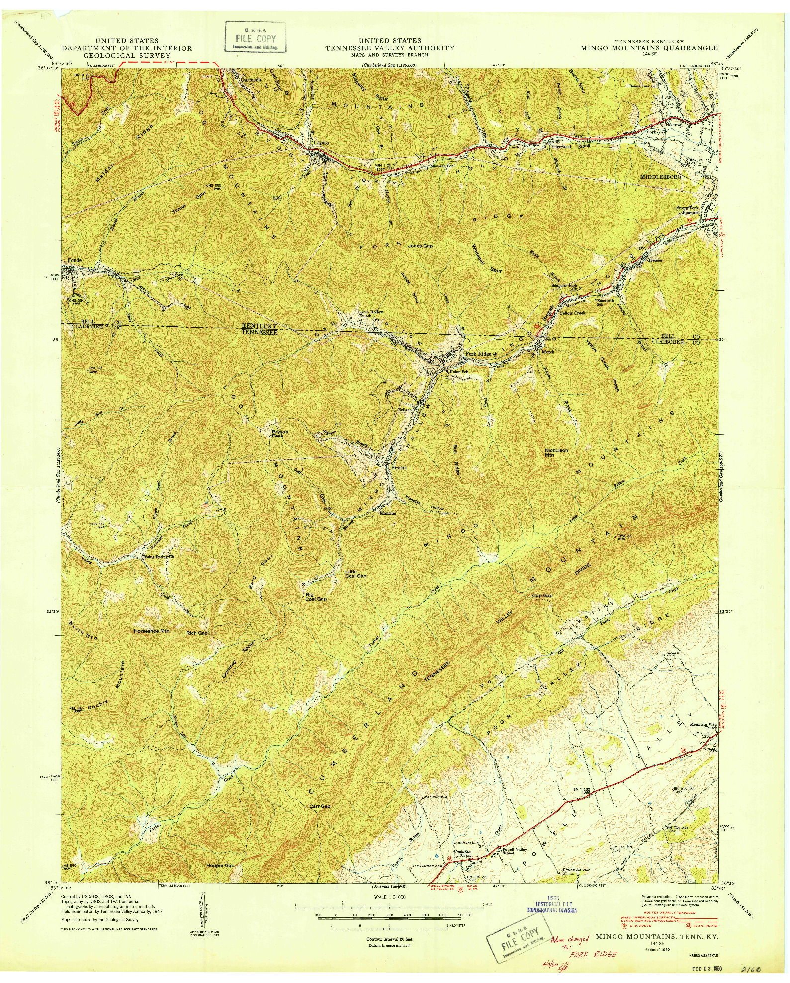 USGS 1:24000-SCALE QUADRANGLE FOR MINGO MOUNTAINS, TN 1950
