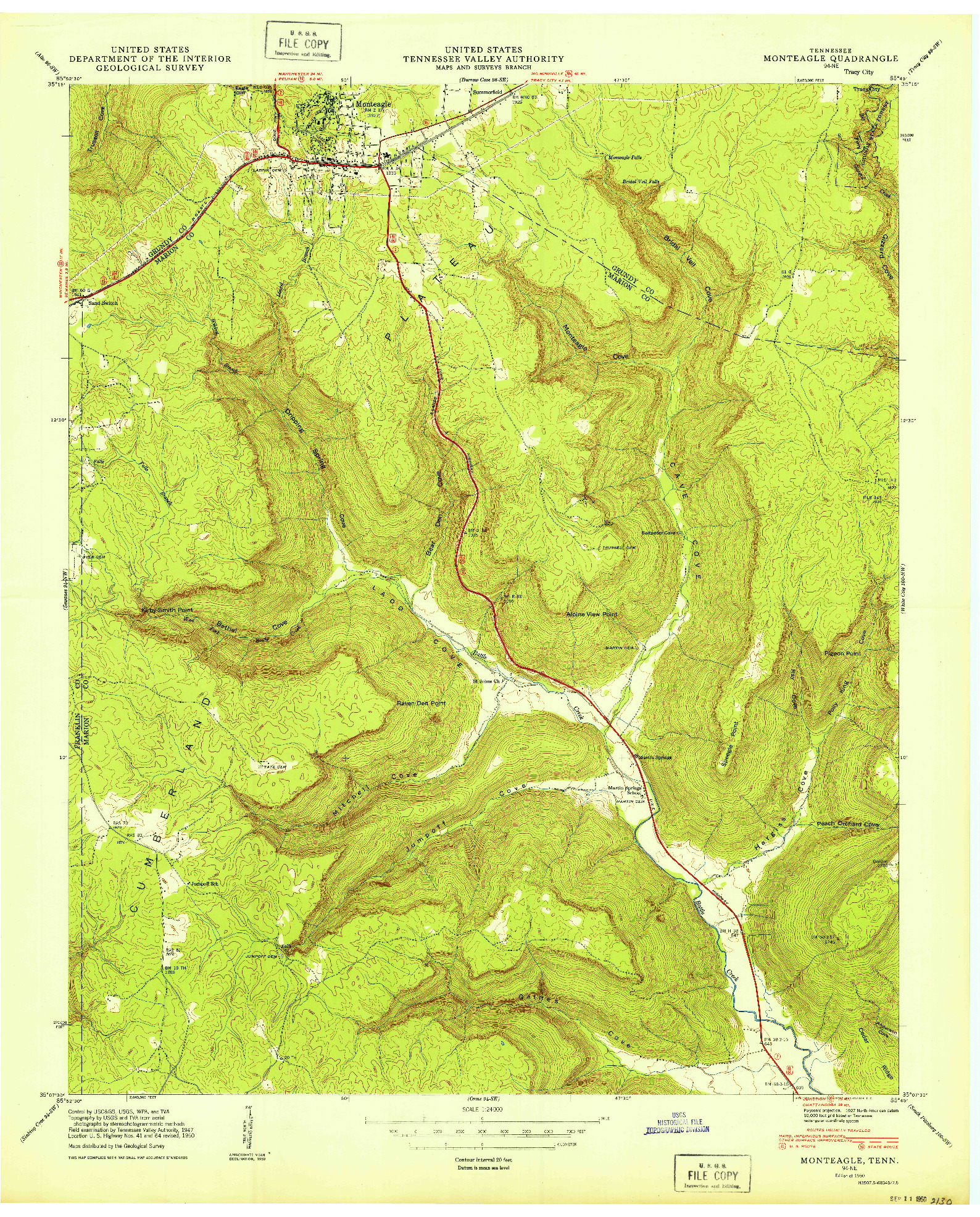 USGS 1:24000-SCALE QUADRANGLE FOR MONTEAGLE, TN 1950