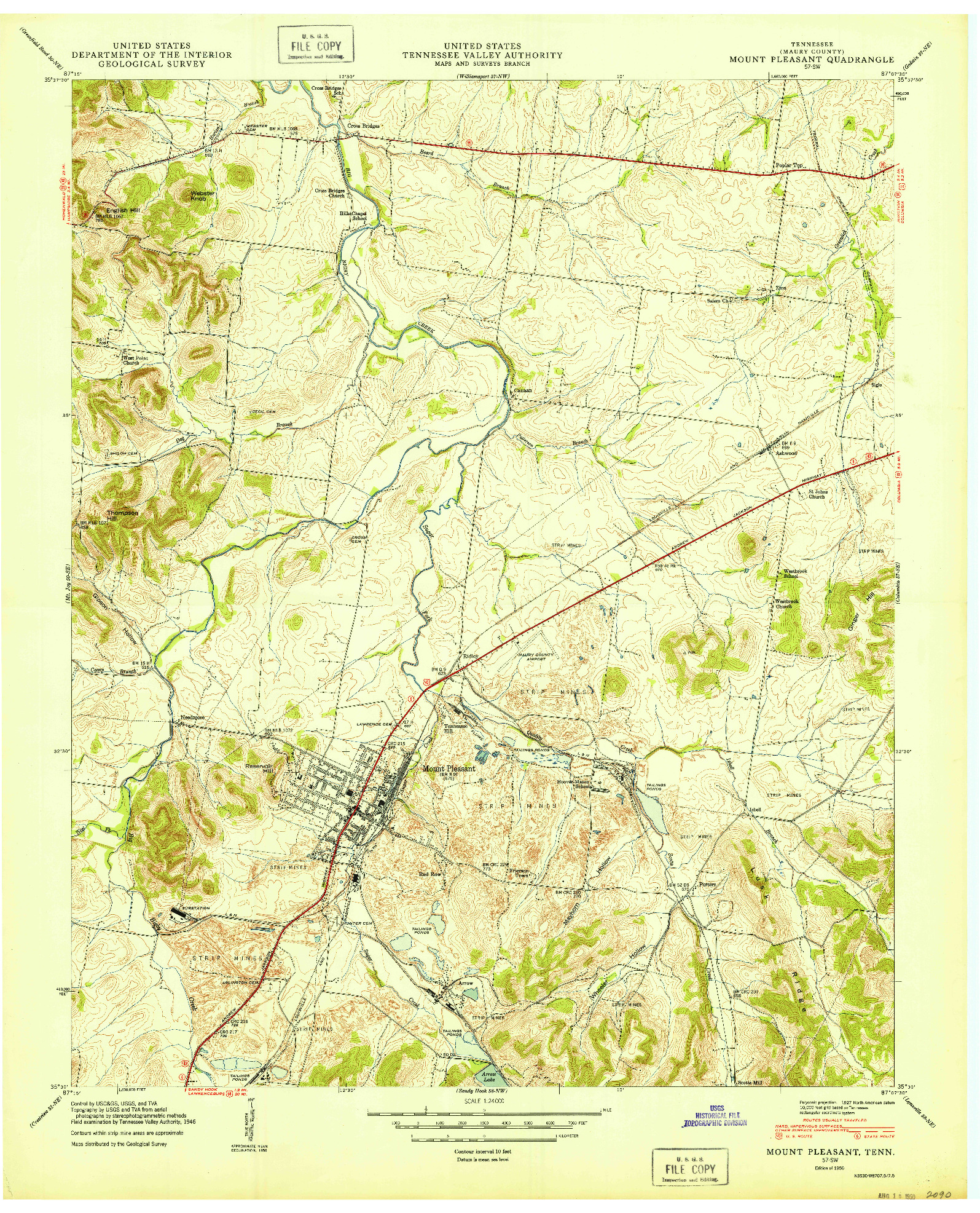 USGS 1:24000-SCALE QUADRANGLE FOR MOUNT PLEASANT, TN 1950