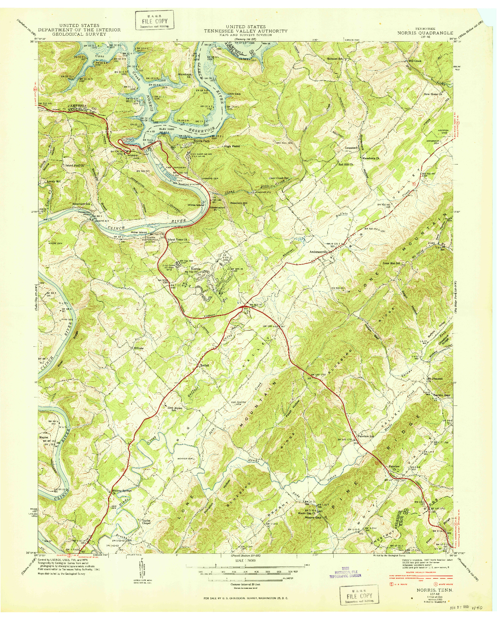 USGS 1:24000-SCALE QUADRANGLE FOR NORRIS, TN 1941