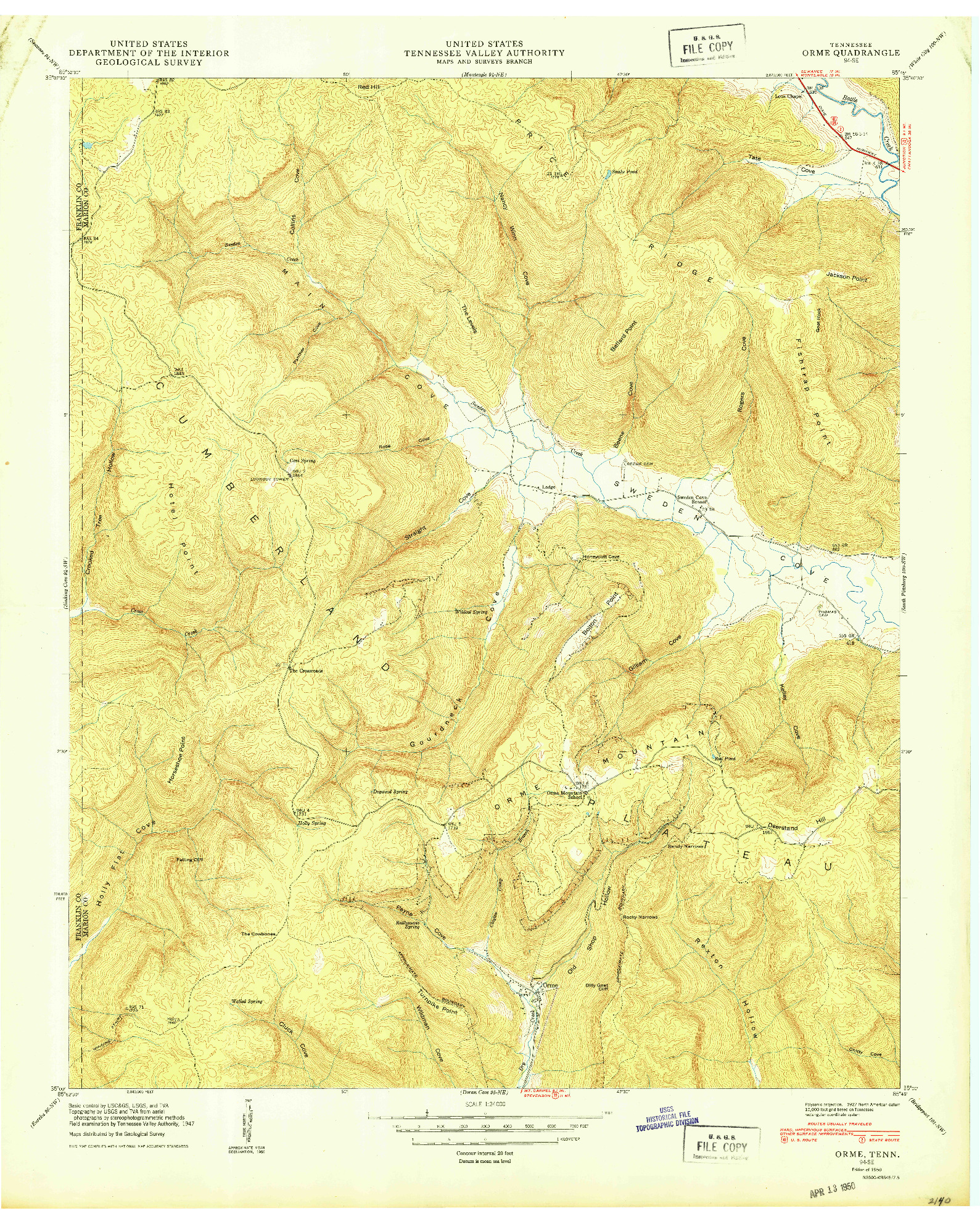 USGS 1:24000-SCALE QUADRANGLE FOR ORME, TN 1950