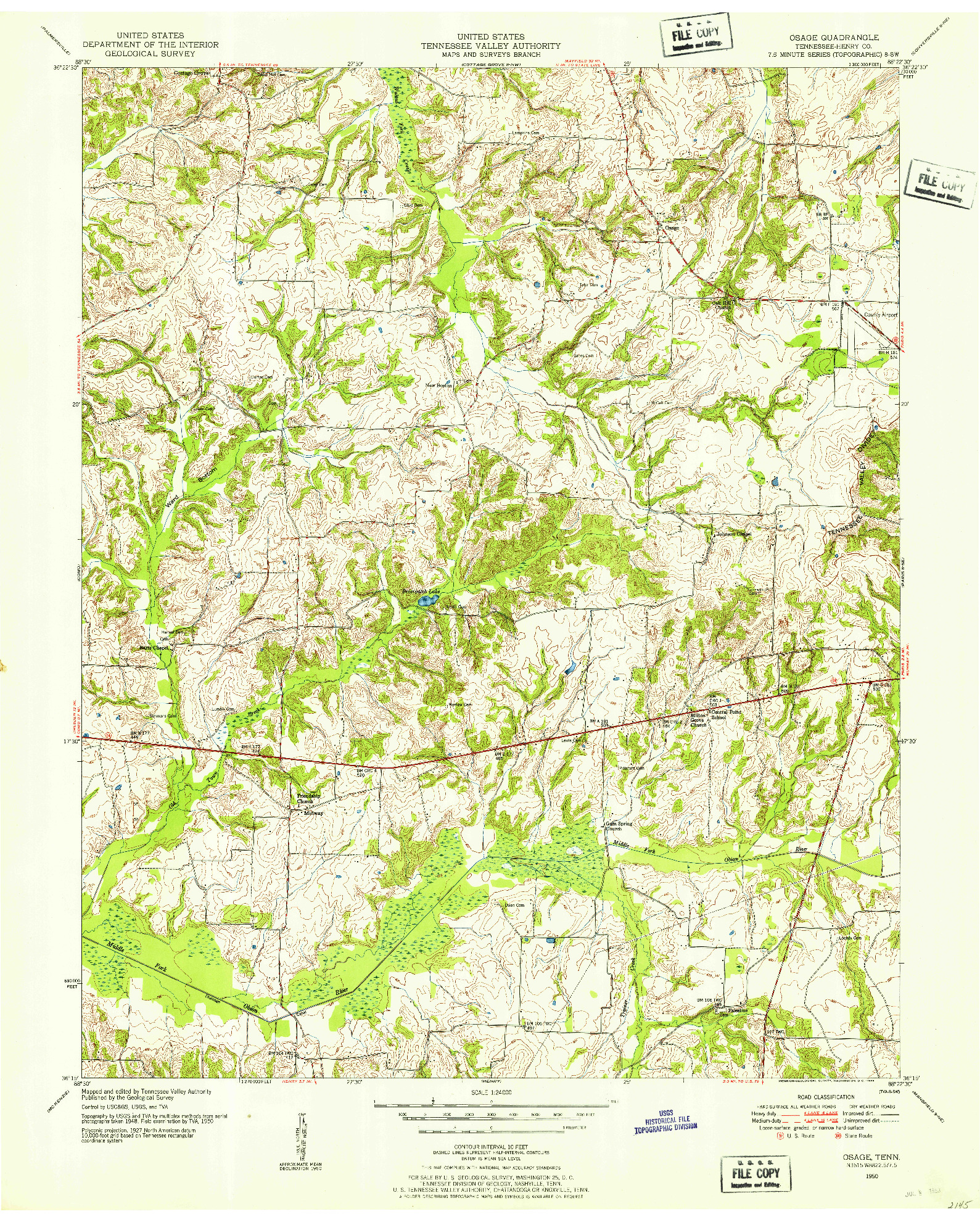 USGS 1:24000-SCALE QUADRANGLE FOR OSAGE, TN 1950