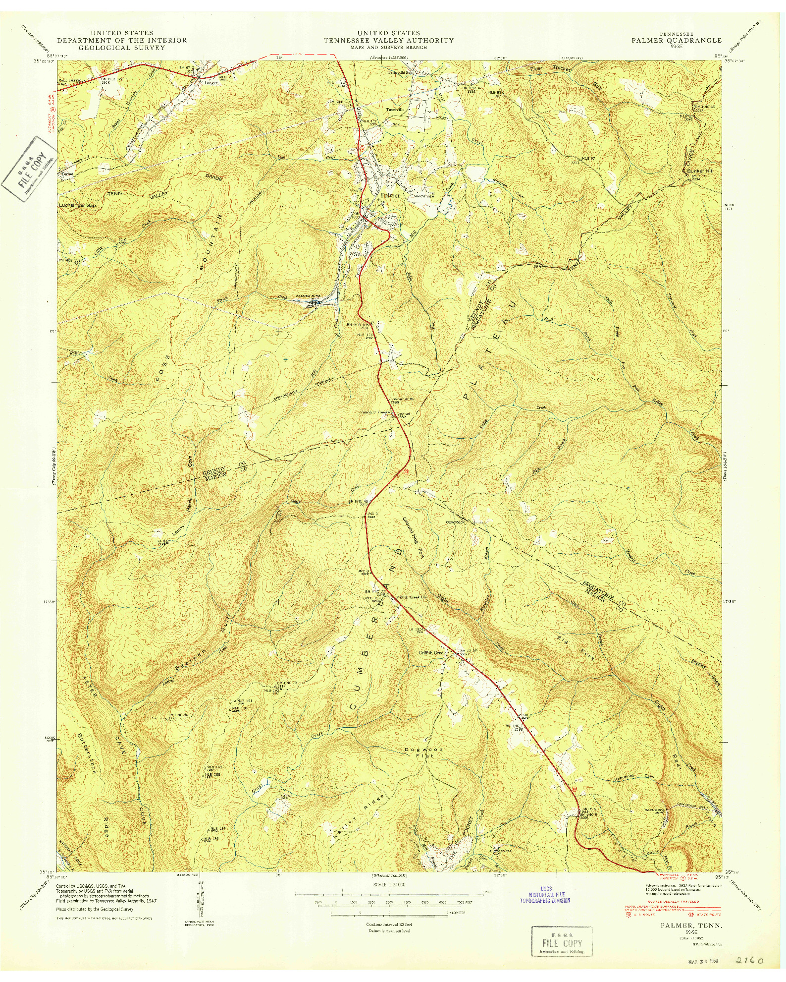 USGS 1:24000-SCALE QUADRANGLE FOR PALMER, TN 1950