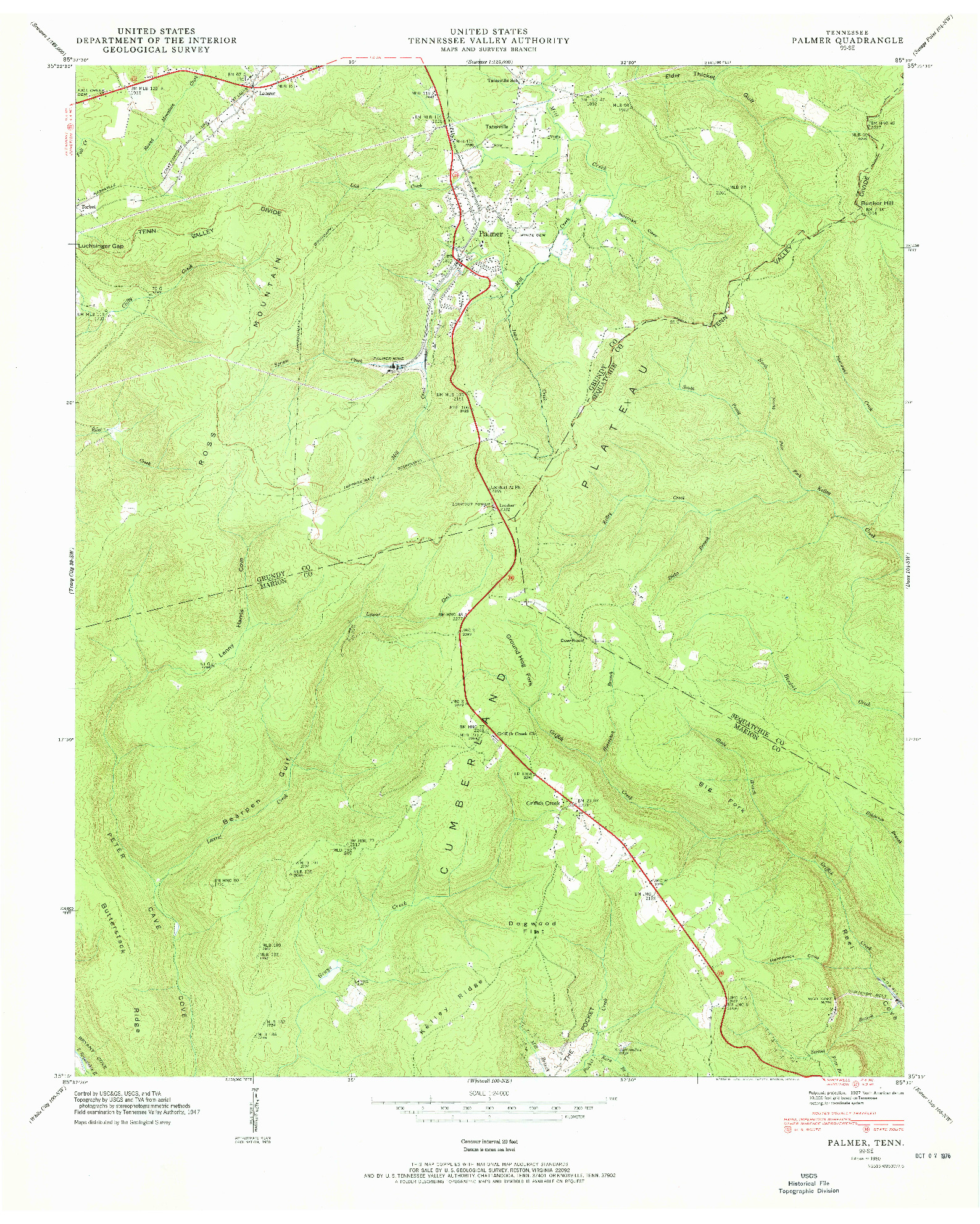 USGS 1:24000-SCALE QUADRANGLE FOR PALMER, TN 1950