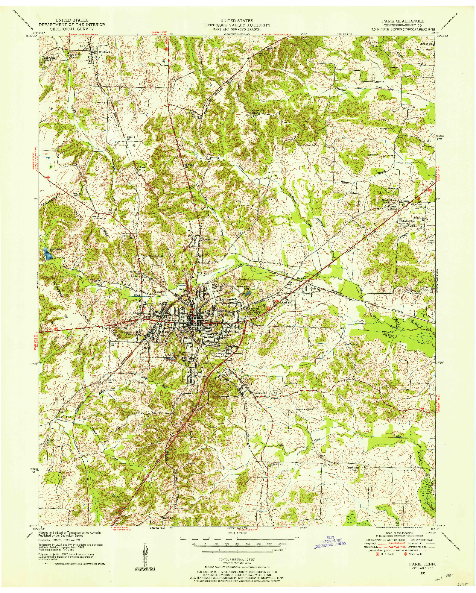 USGS 1:24000-SCALE QUADRANGLE FOR PARIS, TN 1950
