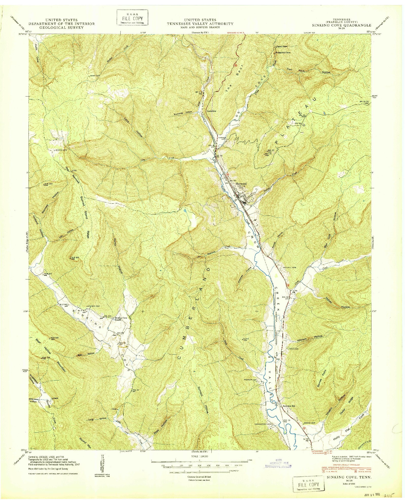 USGS 1:24000-SCALE QUADRANGLE FOR SINKING COVE, TN 1950