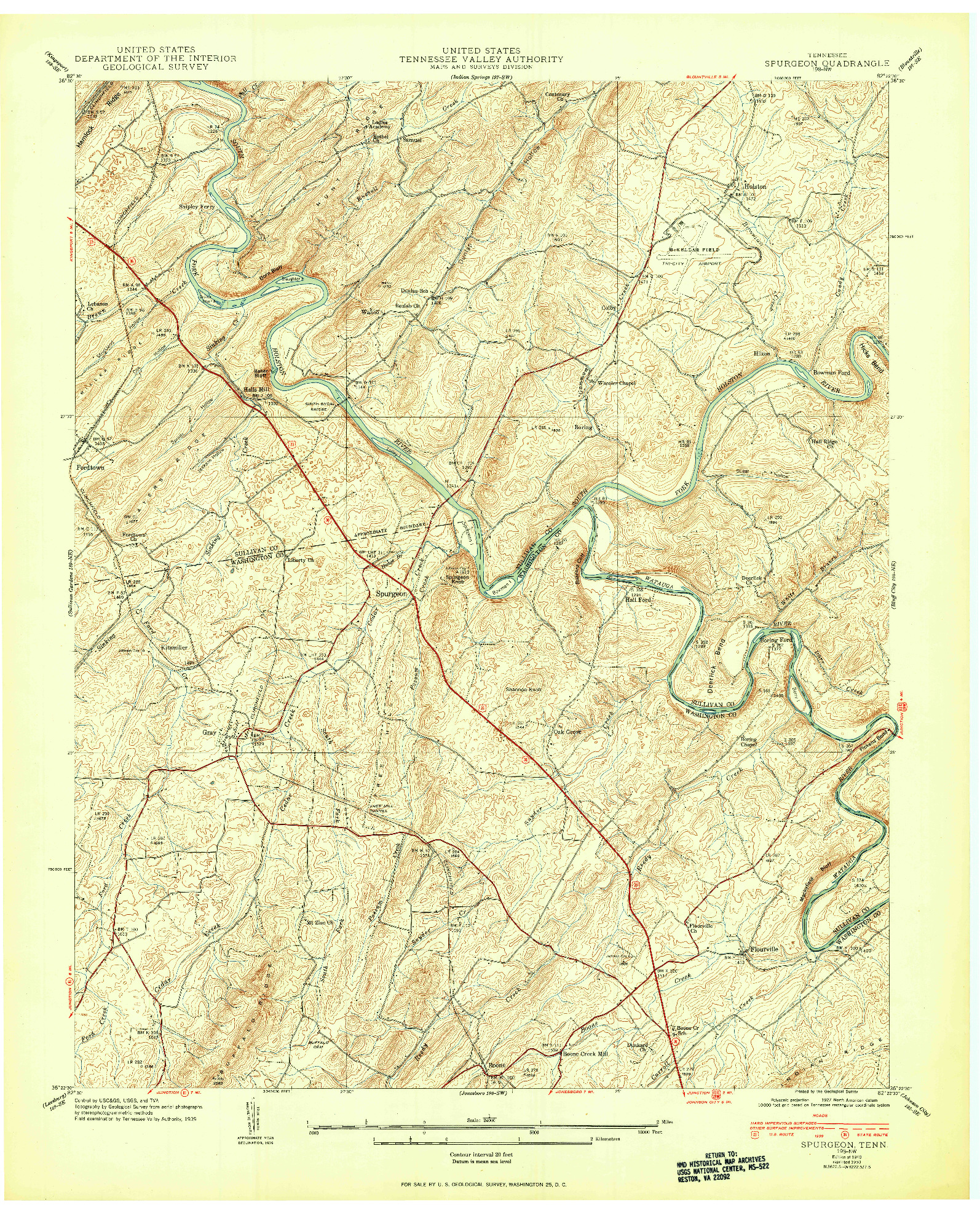 USGS 1:24000-SCALE QUADRANGLE FOR SPURGEON, TN 1940