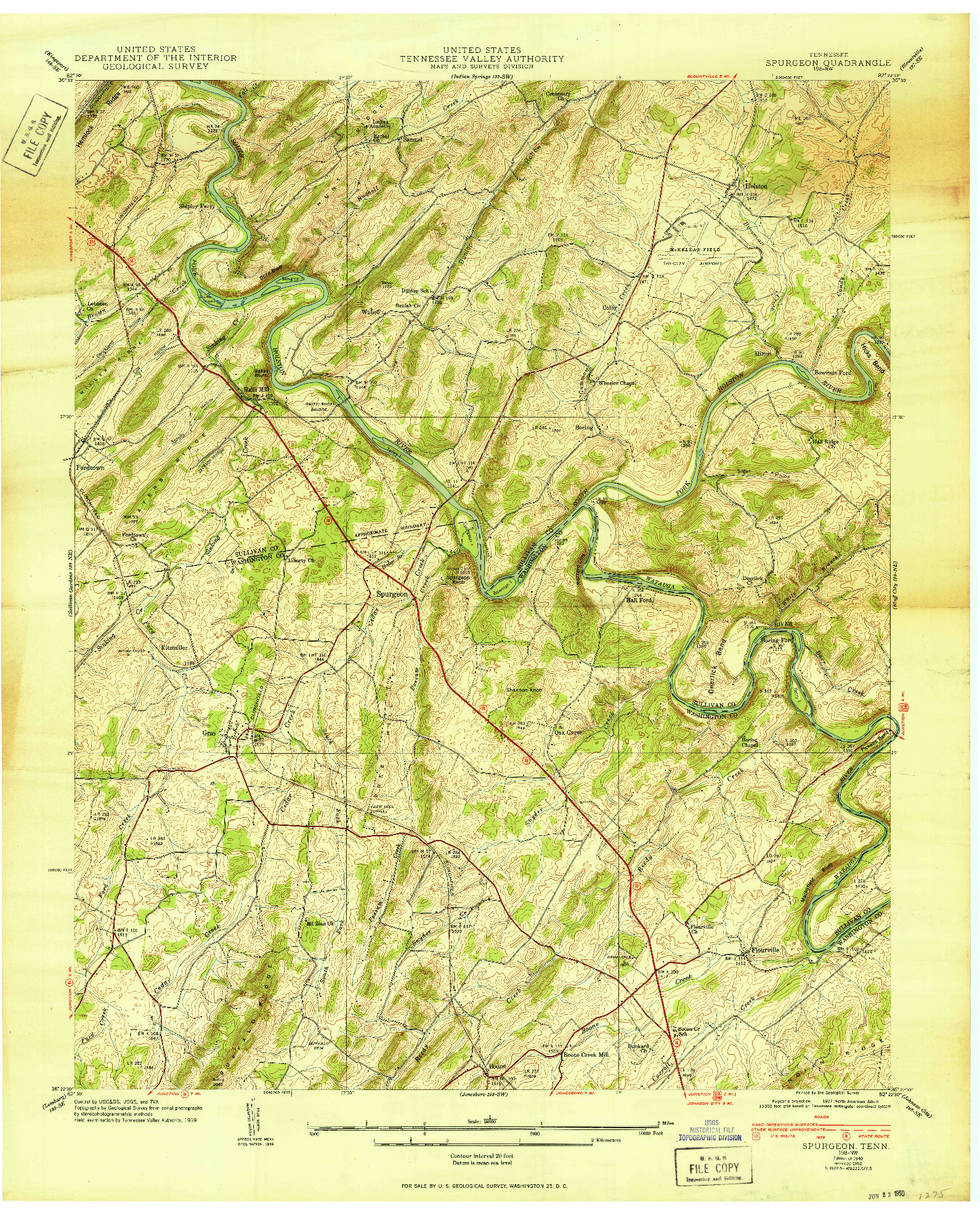 USGS 1:24000-SCALE QUADRANGLE FOR SPURGEON, TN 1940