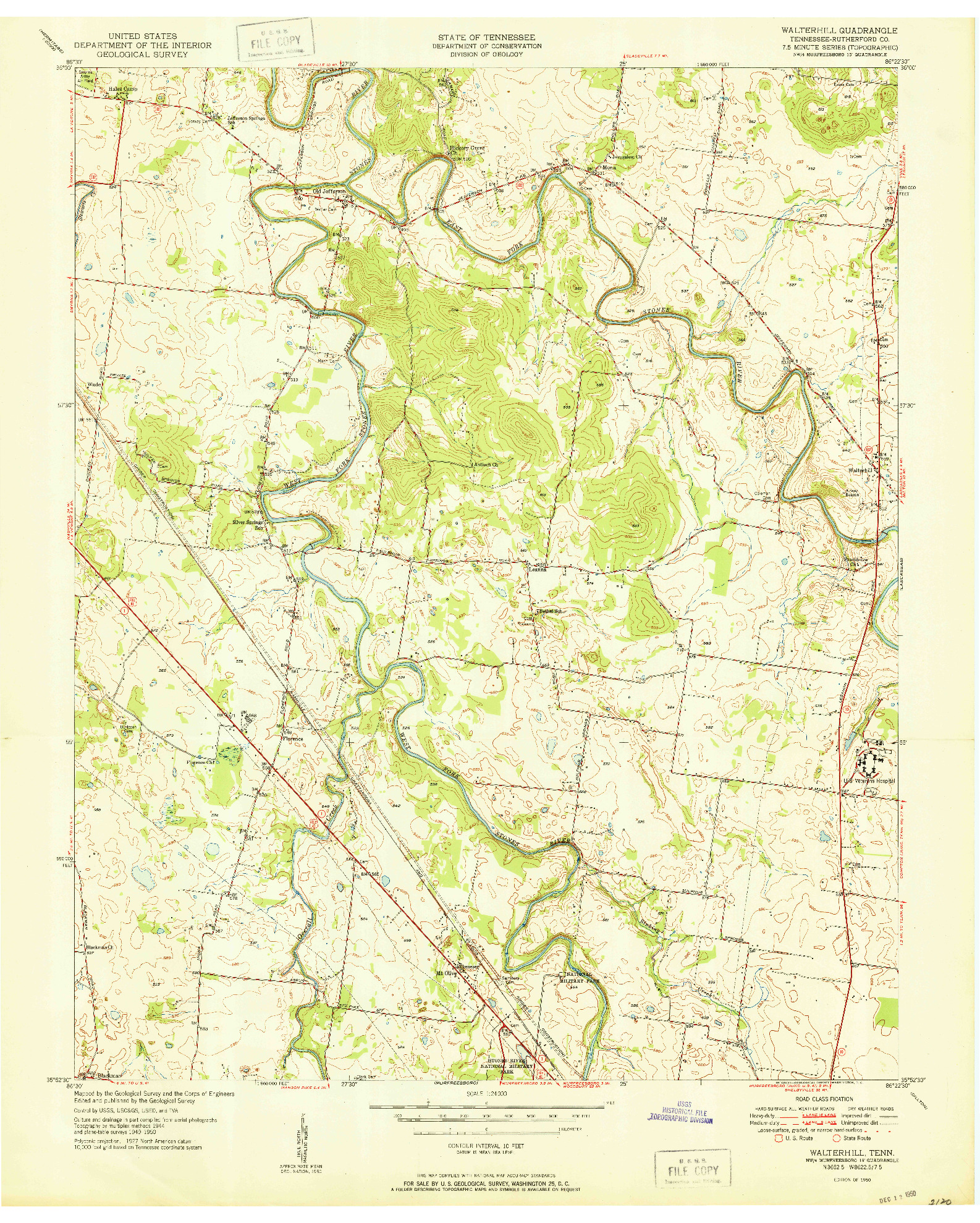 USGS 1:24000-SCALE QUADRANGLE FOR WALTERHILL, TN 1950