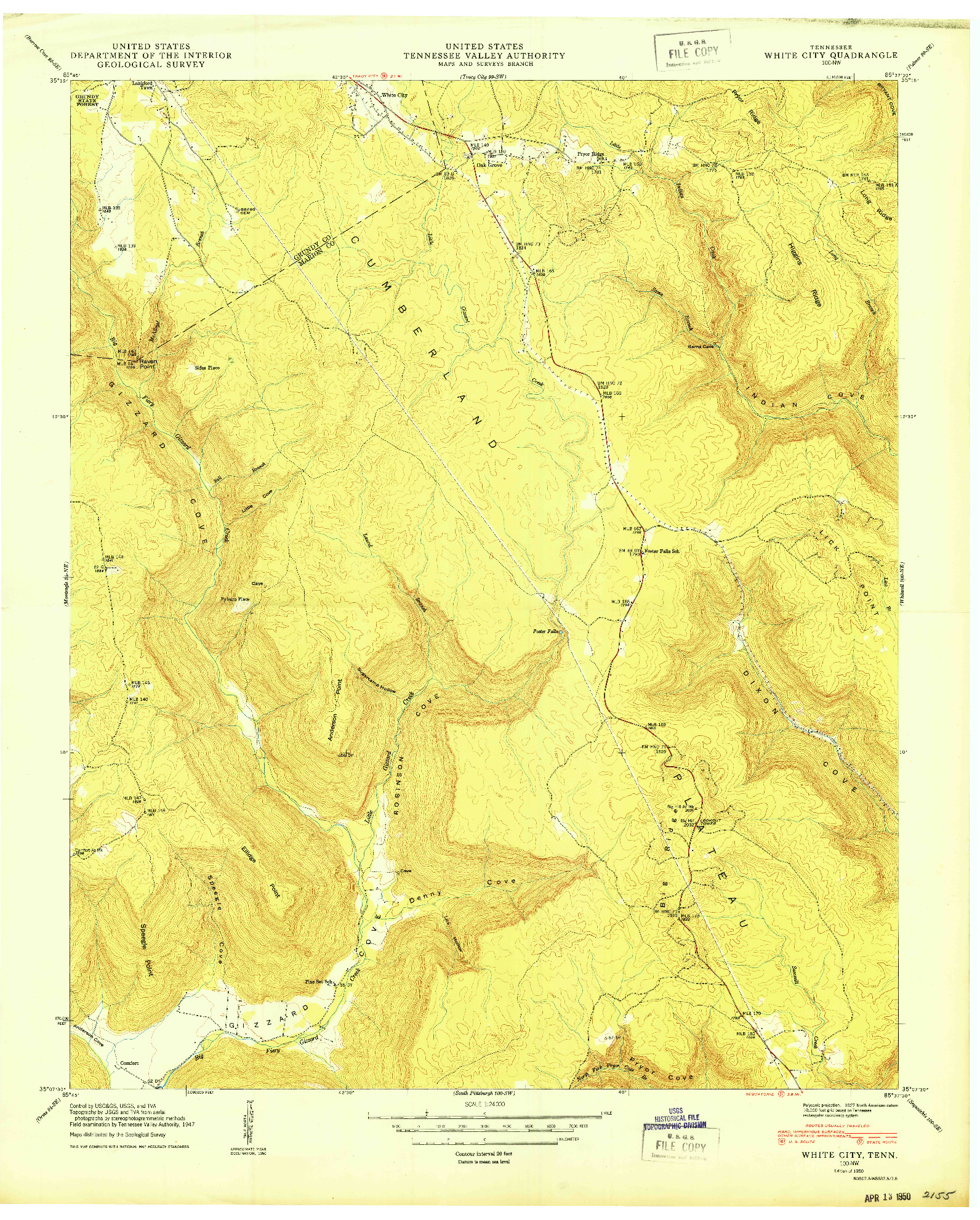 USGS 1:24000-SCALE QUADRANGLE FOR WHITE CITY, TN 1950