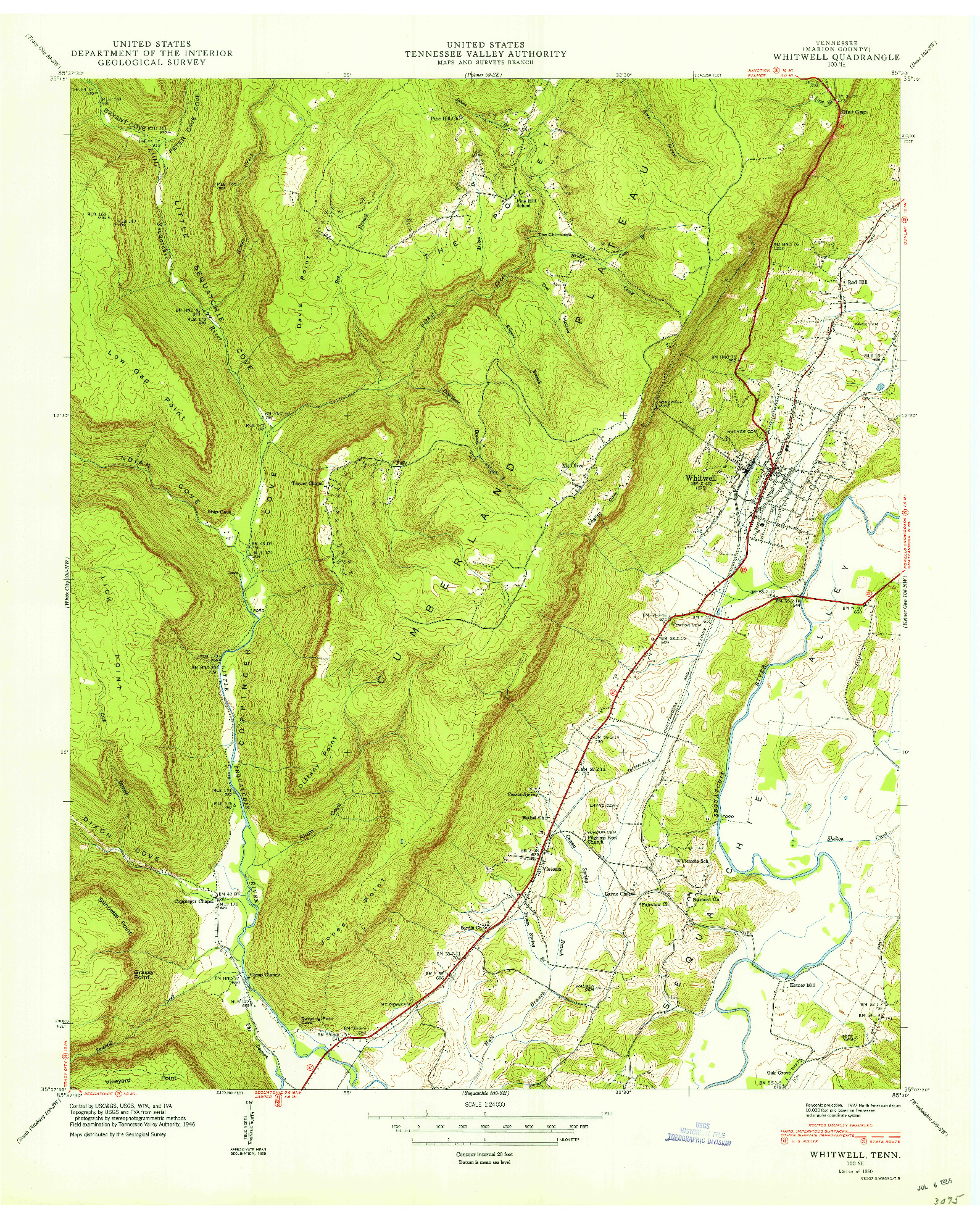 USGS 1:24000-SCALE QUADRANGLE FOR WHITWELL, TN 1950