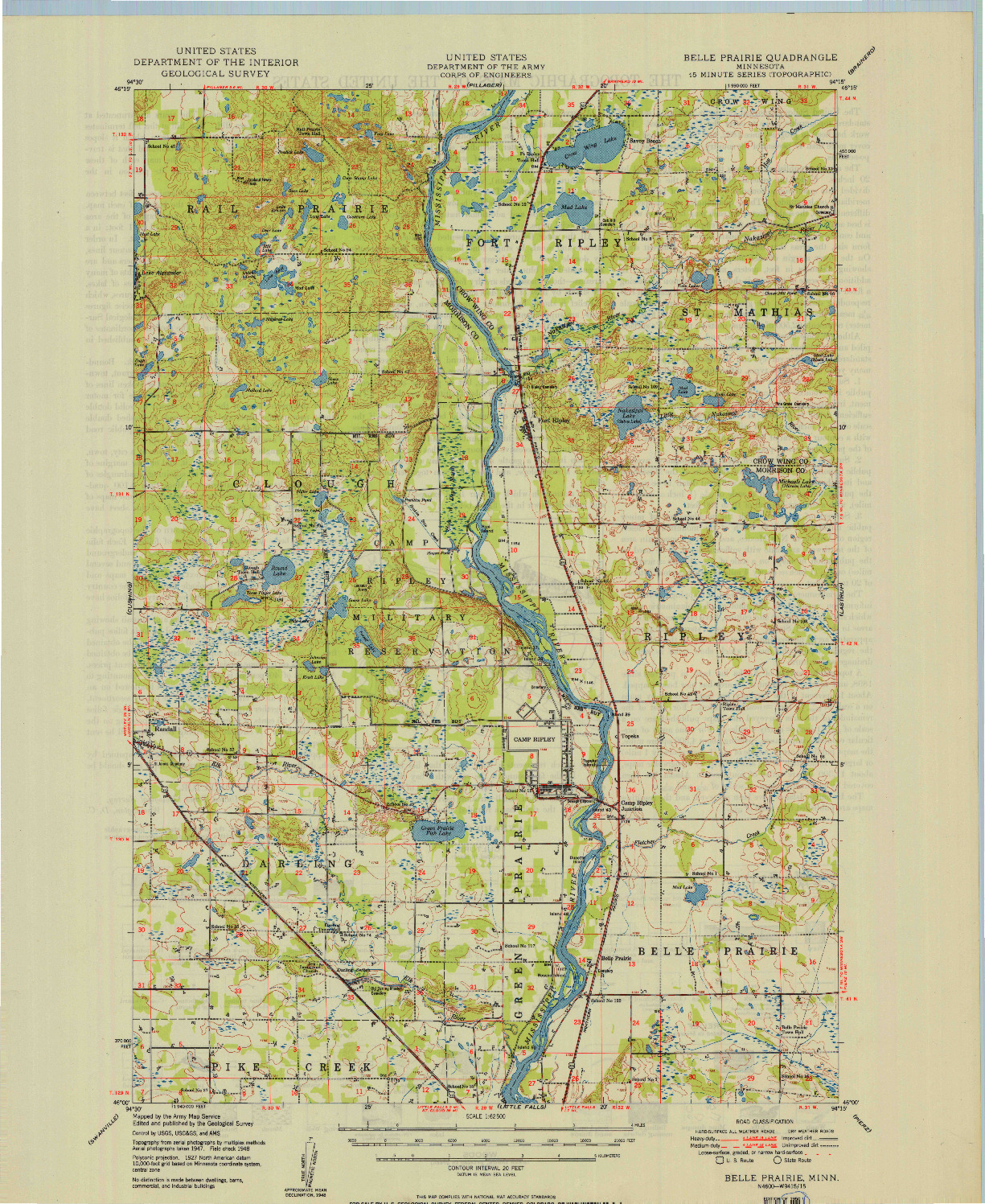 USGS 1:62500-SCALE QUADRANGLE FOR BELLE PRAIRIE, MN 1950