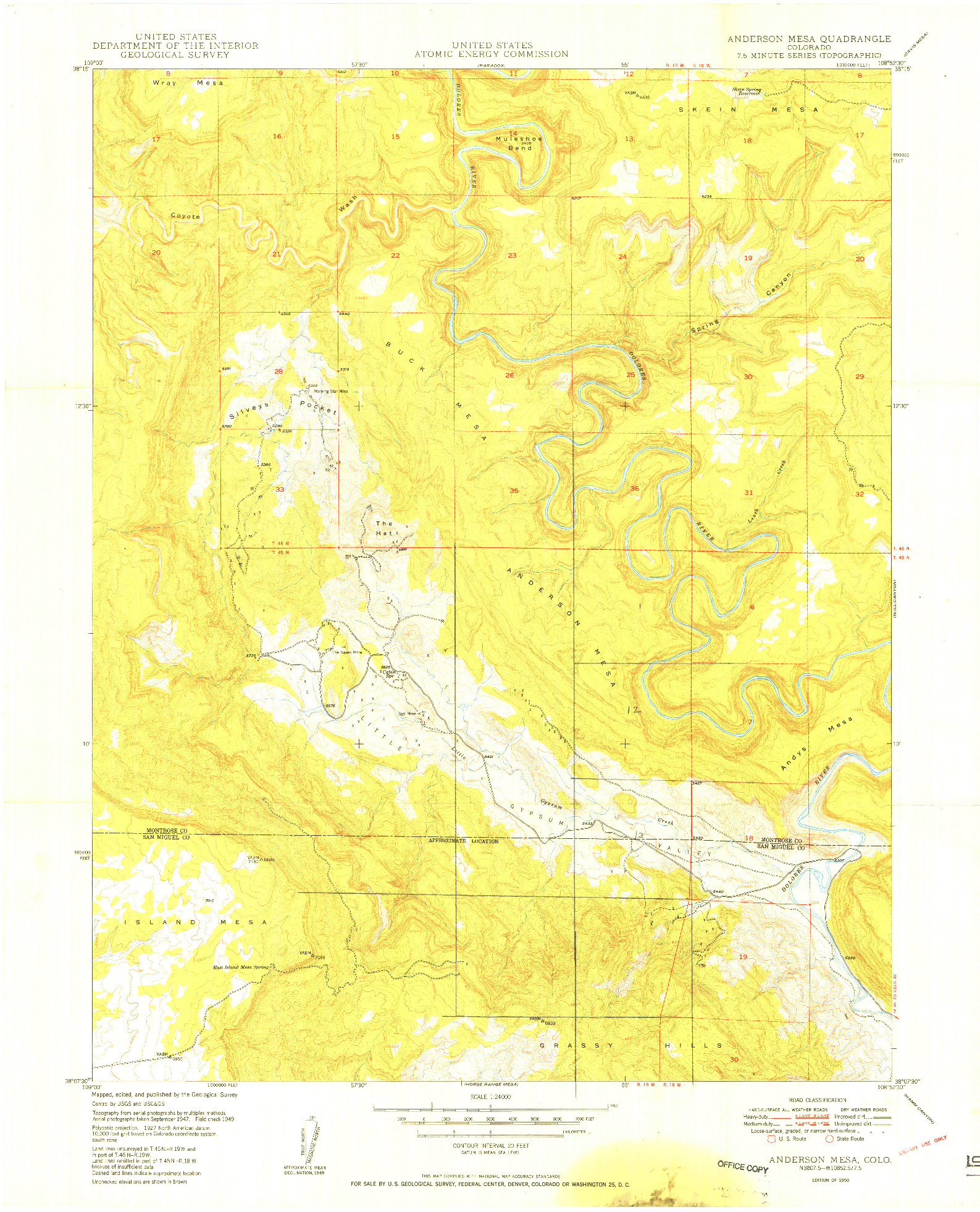 USGS 1:24000-SCALE QUADRANGLE FOR ANDERSON MESA, CO 1950