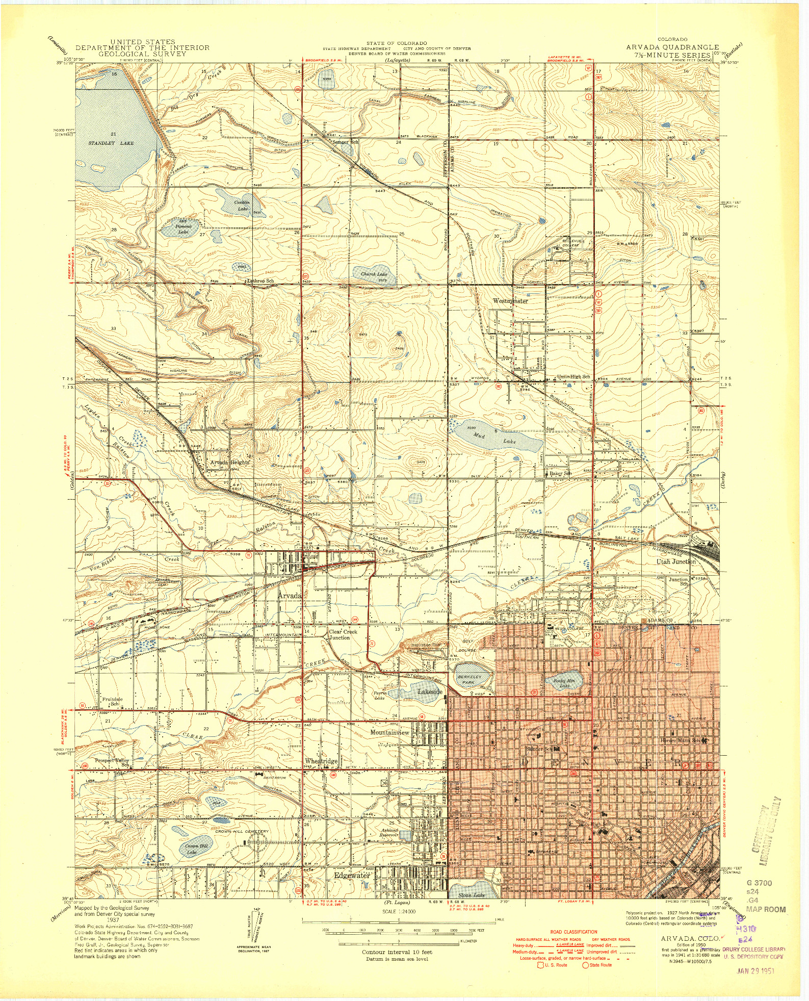 USGS 1:24000-SCALE QUADRANGLE FOR ARVADA, CO 1950