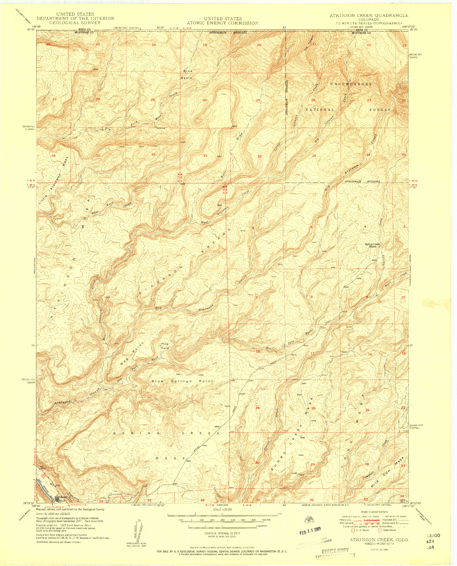 USGS 1:24000-SCALE QUADRANGLE FOR ATKINSON CREEK, CO 1950
