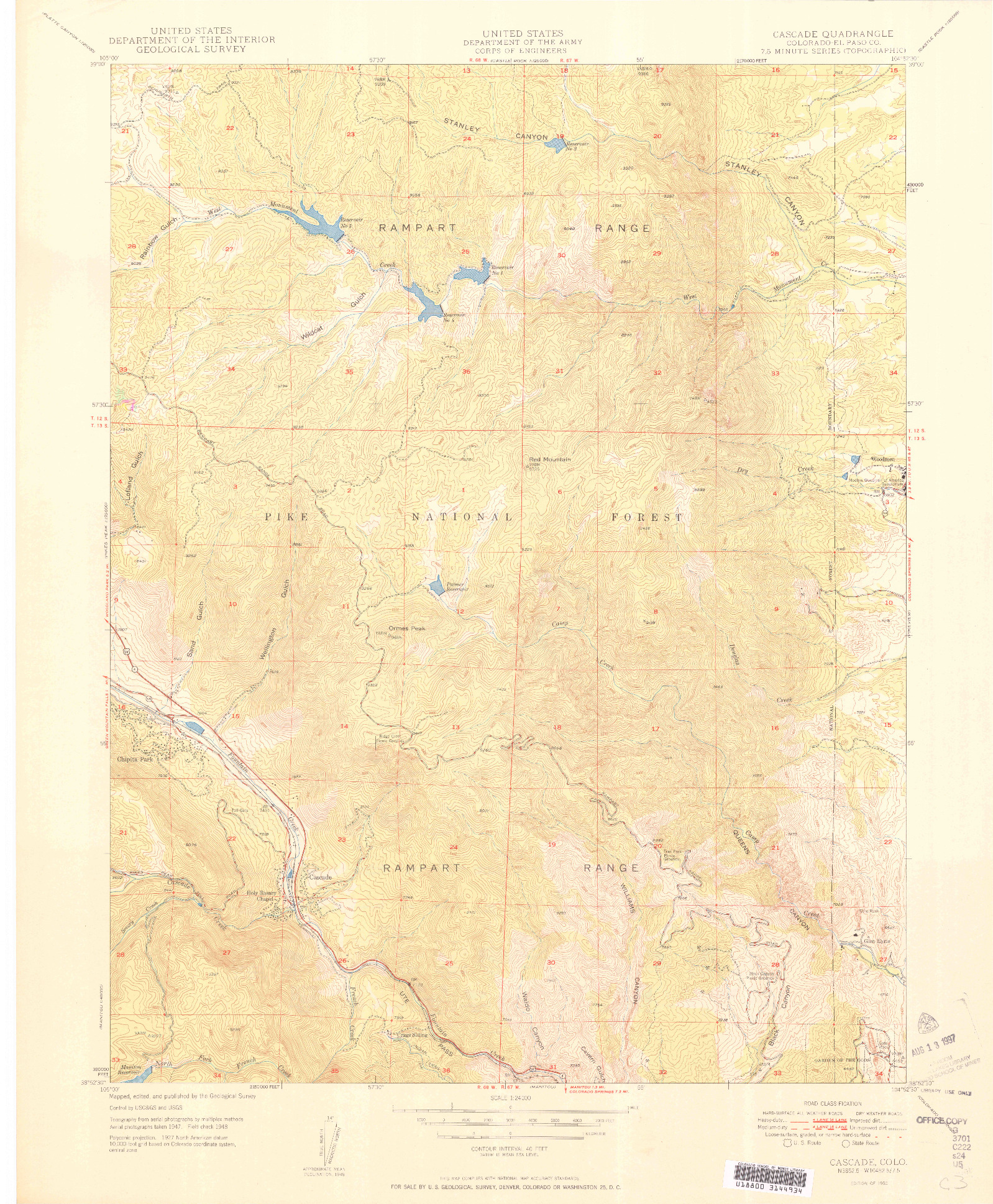 USGS 1:24000-SCALE QUADRANGLE FOR CASCADE, CO 1950