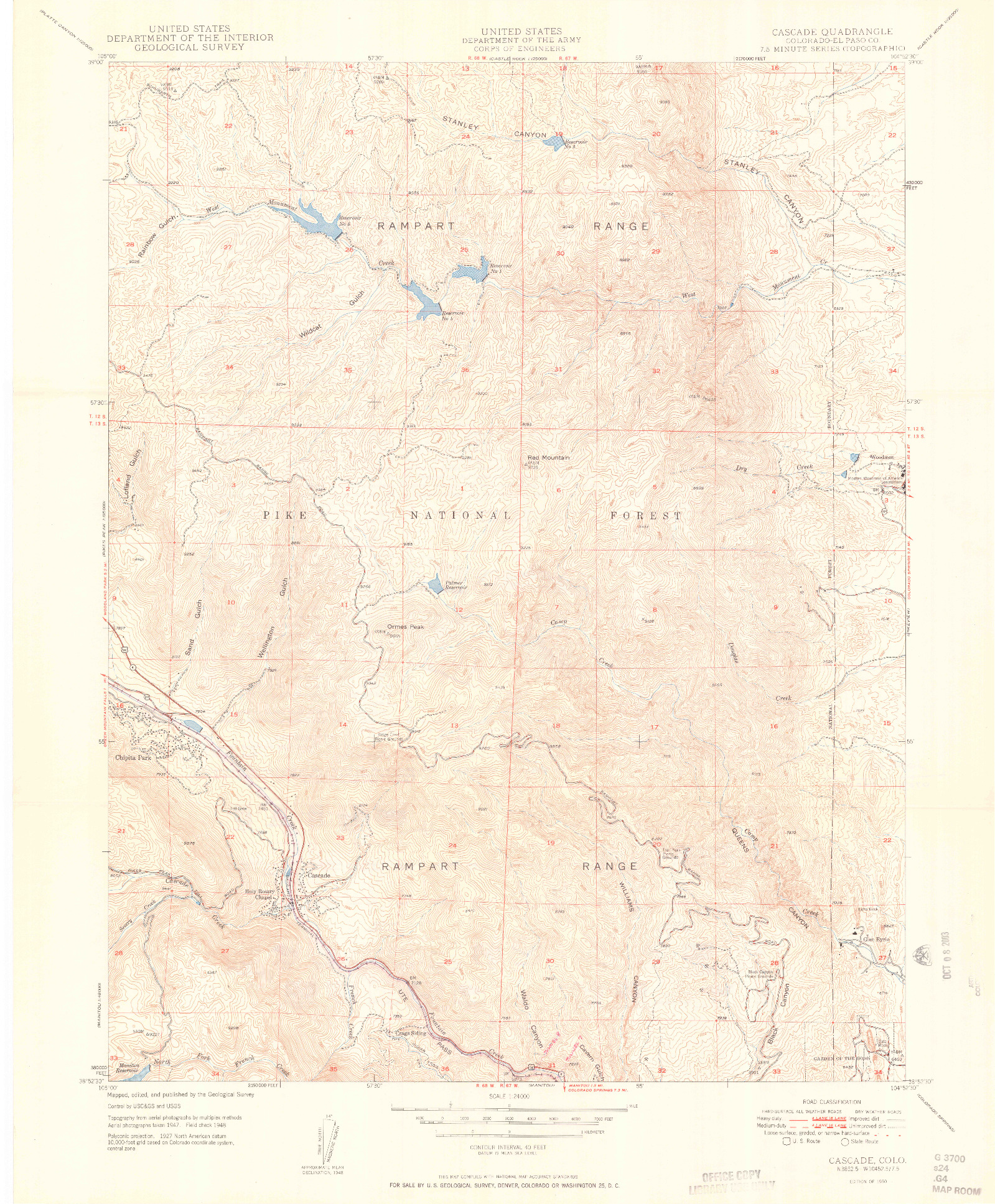 USGS 1:24000-SCALE QUADRANGLE FOR CASCADE, CO 1950