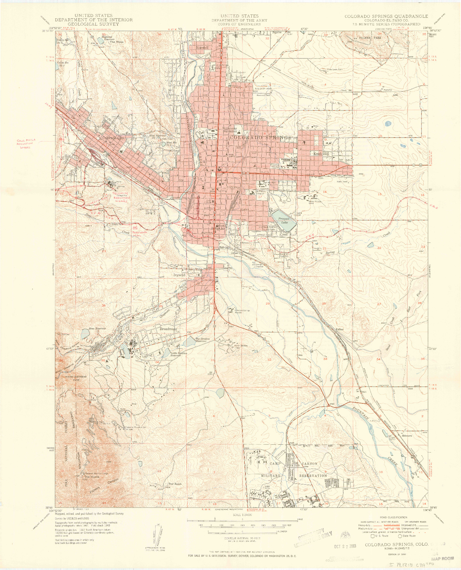 USGS 1:24000-SCALE QUADRANGLE FOR COLORADO SPRINGS, CO 1950