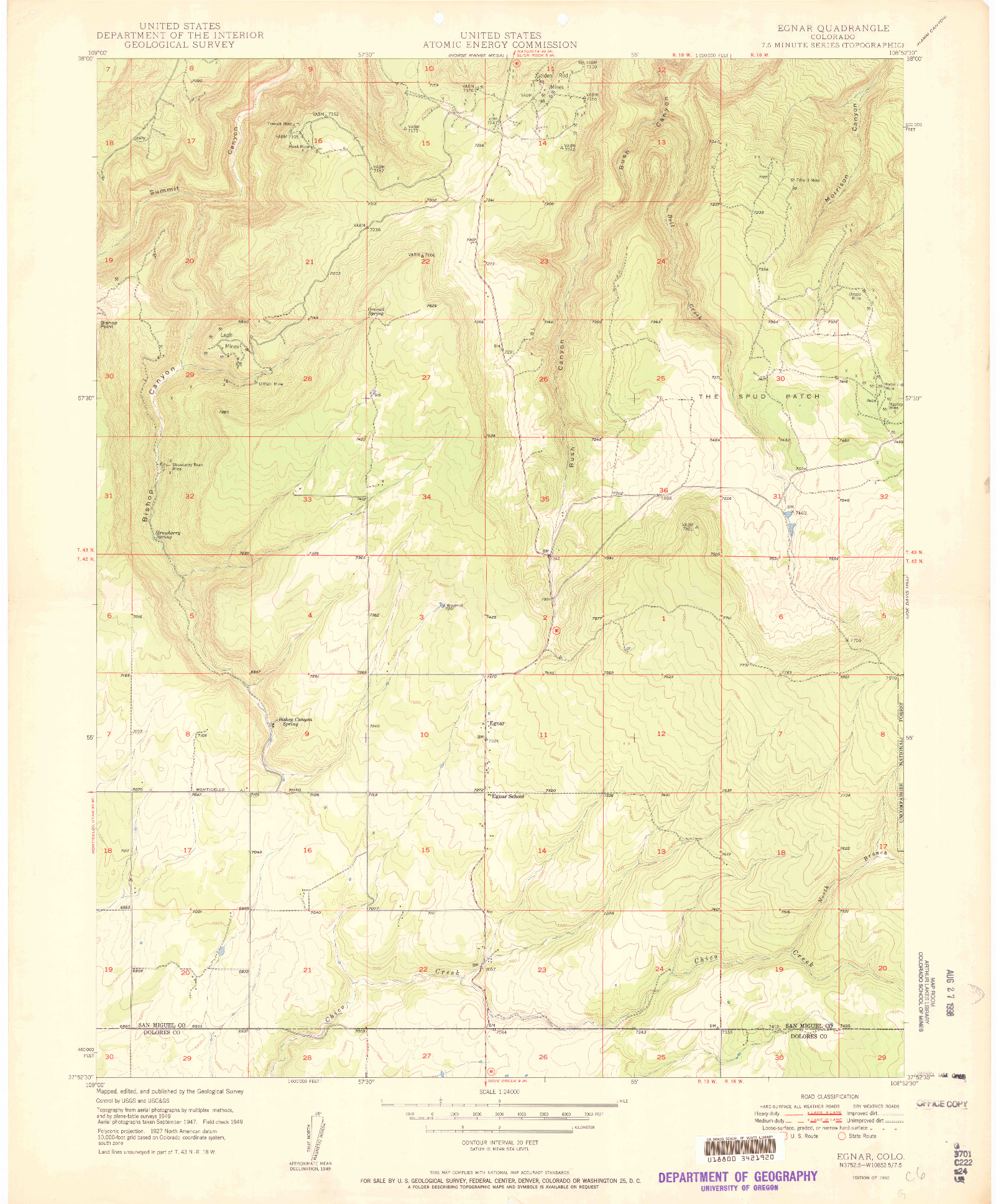 USGS 1:24000-SCALE QUADRANGLE FOR EGNAR, CO 1950