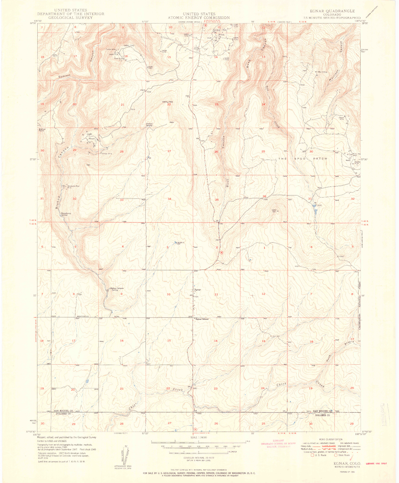 USGS 1:24000-SCALE QUADRANGLE FOR EGNAR, CO 1950