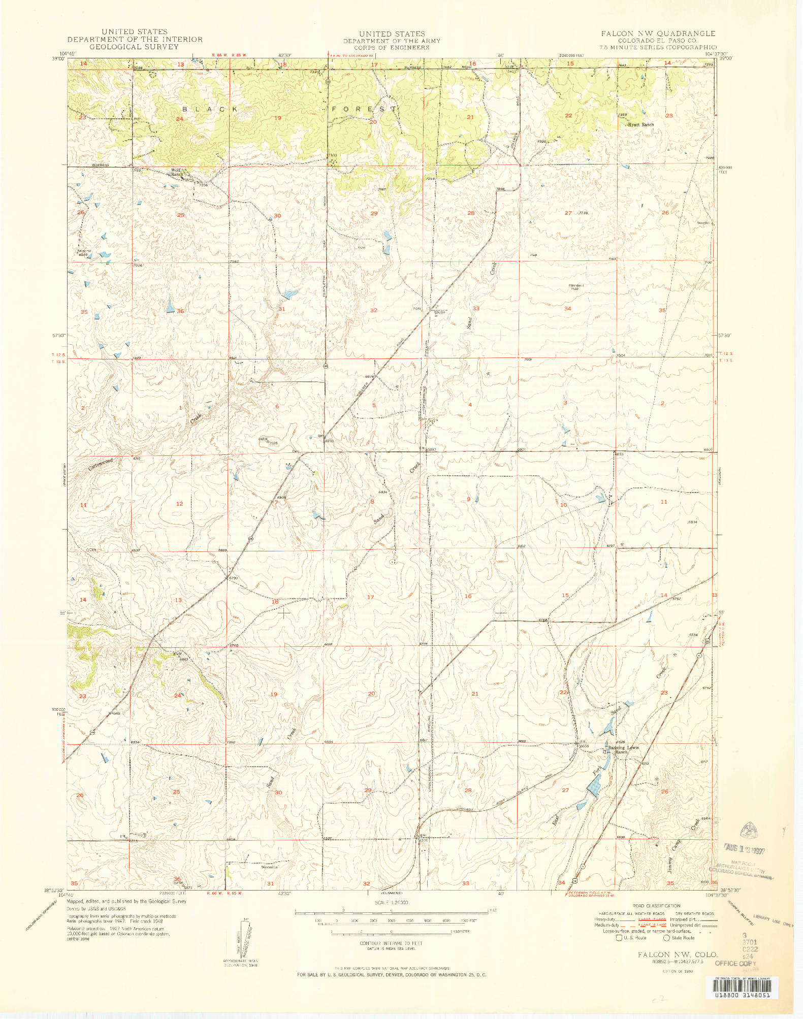 USGS 1:24000-SCALE QUADRANGLE FOR FALCON NW, CO 1950