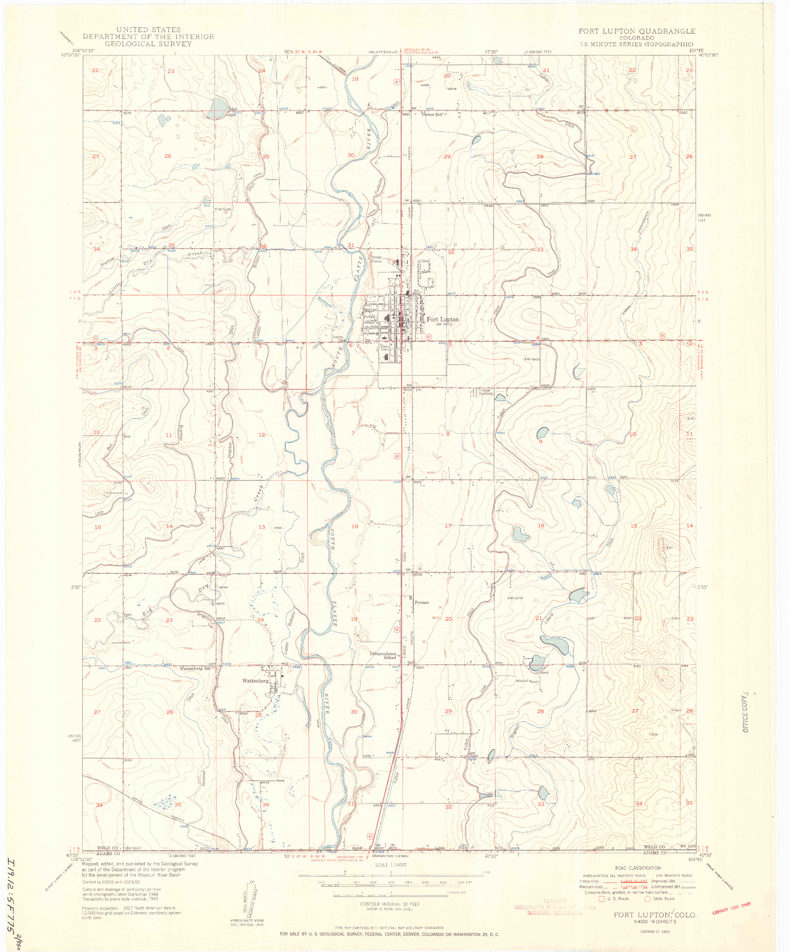 USGS 1:24000-SCALE QUADRANGLE FOR FORT LUPTON, CO 1950