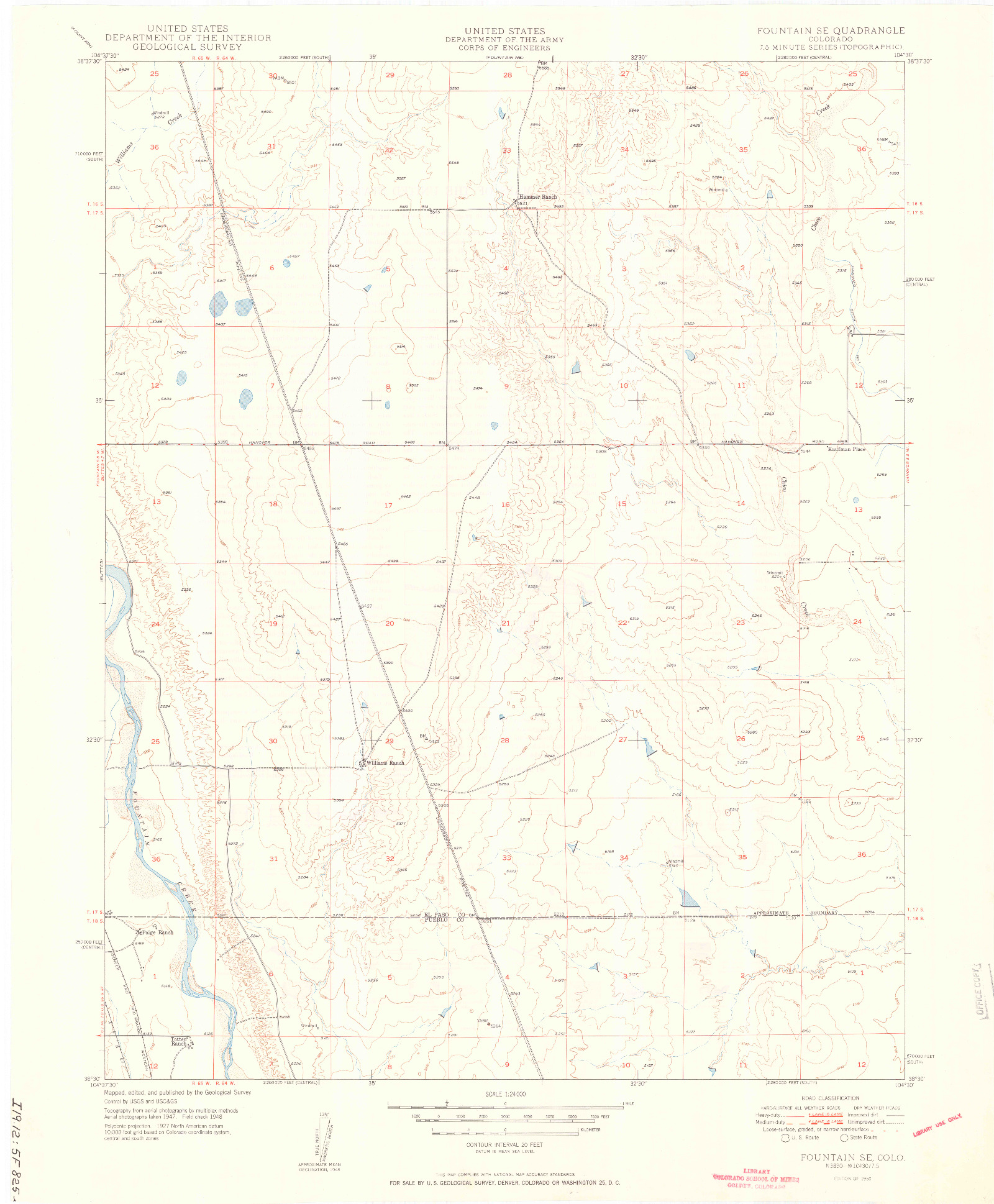 USGS 1:24000-SCALE QUADRANGLE FOR FOUNTAIN SE, CO 1950