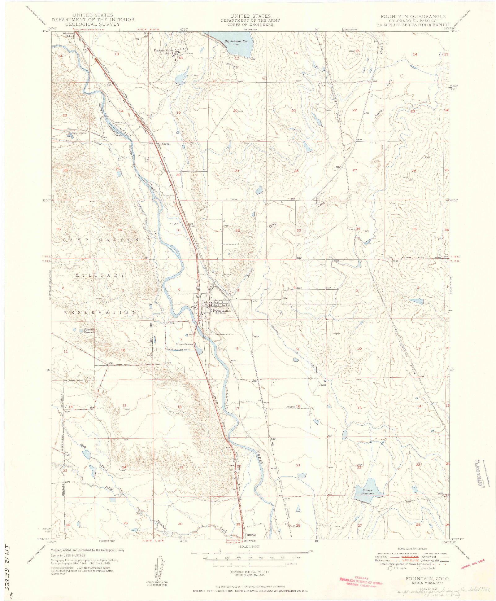 USGS 1:24000-SCALE QUADRANGLE FOR FOUNTAIN, CO 1950