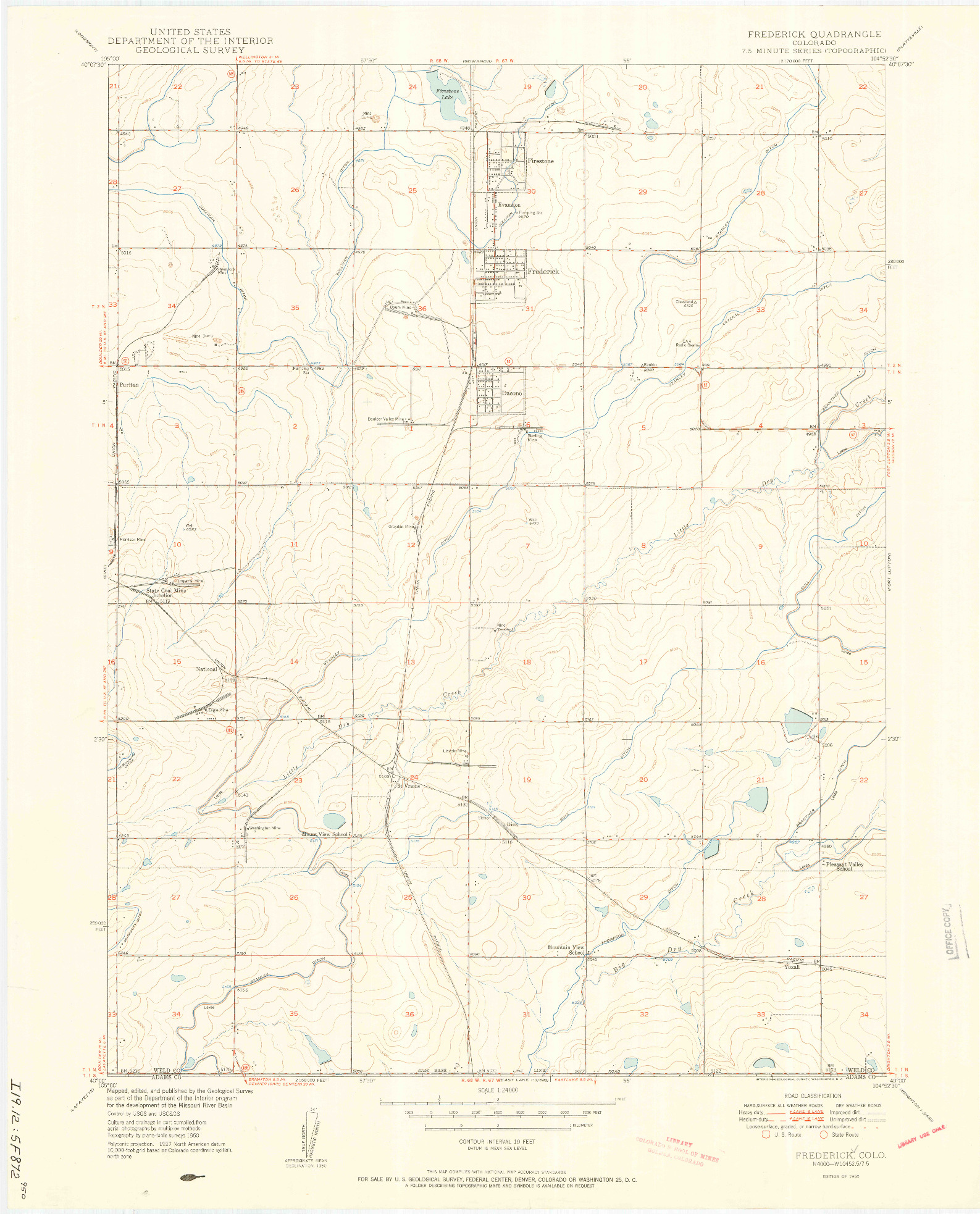 USGS 1:24000-SCALE QUADRANGLE FOR FREDERICK, CO 1950