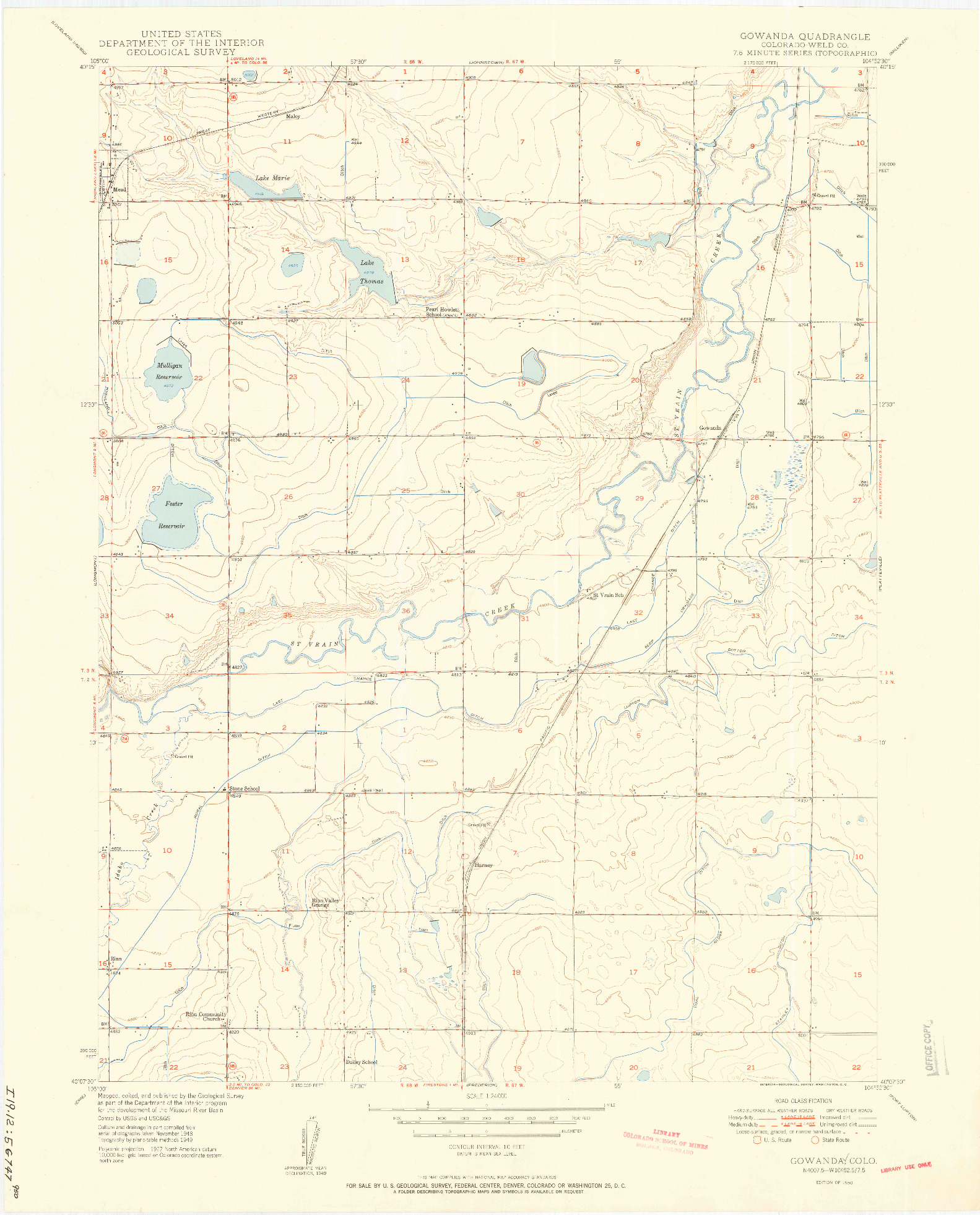 USGS 1:24000-SCALE QUADRANGLE FOR GOWANDA, CO 1950