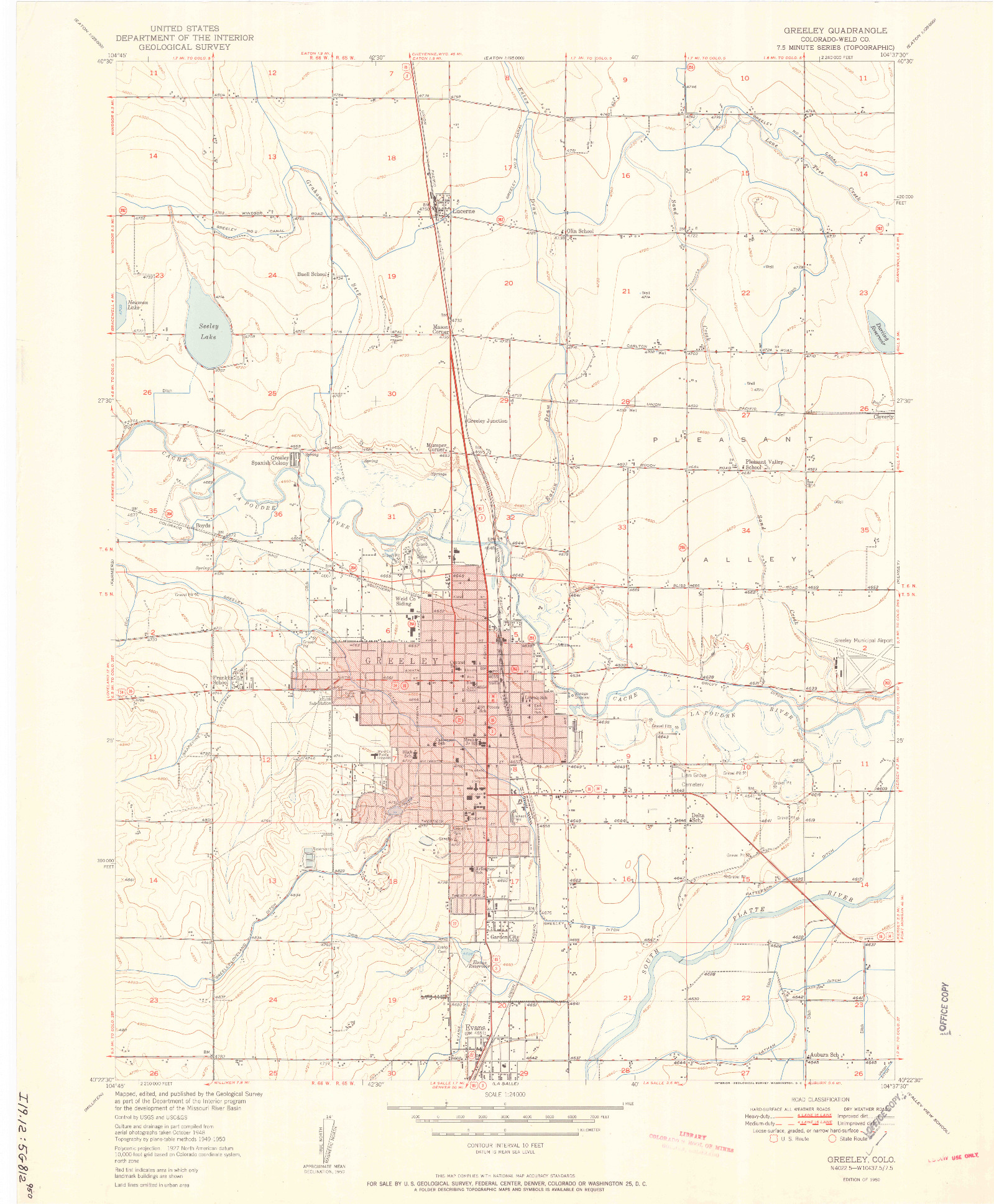 USGS 1:24000-SCALE QUADRANGLE FOR GREELEY, CO 1950