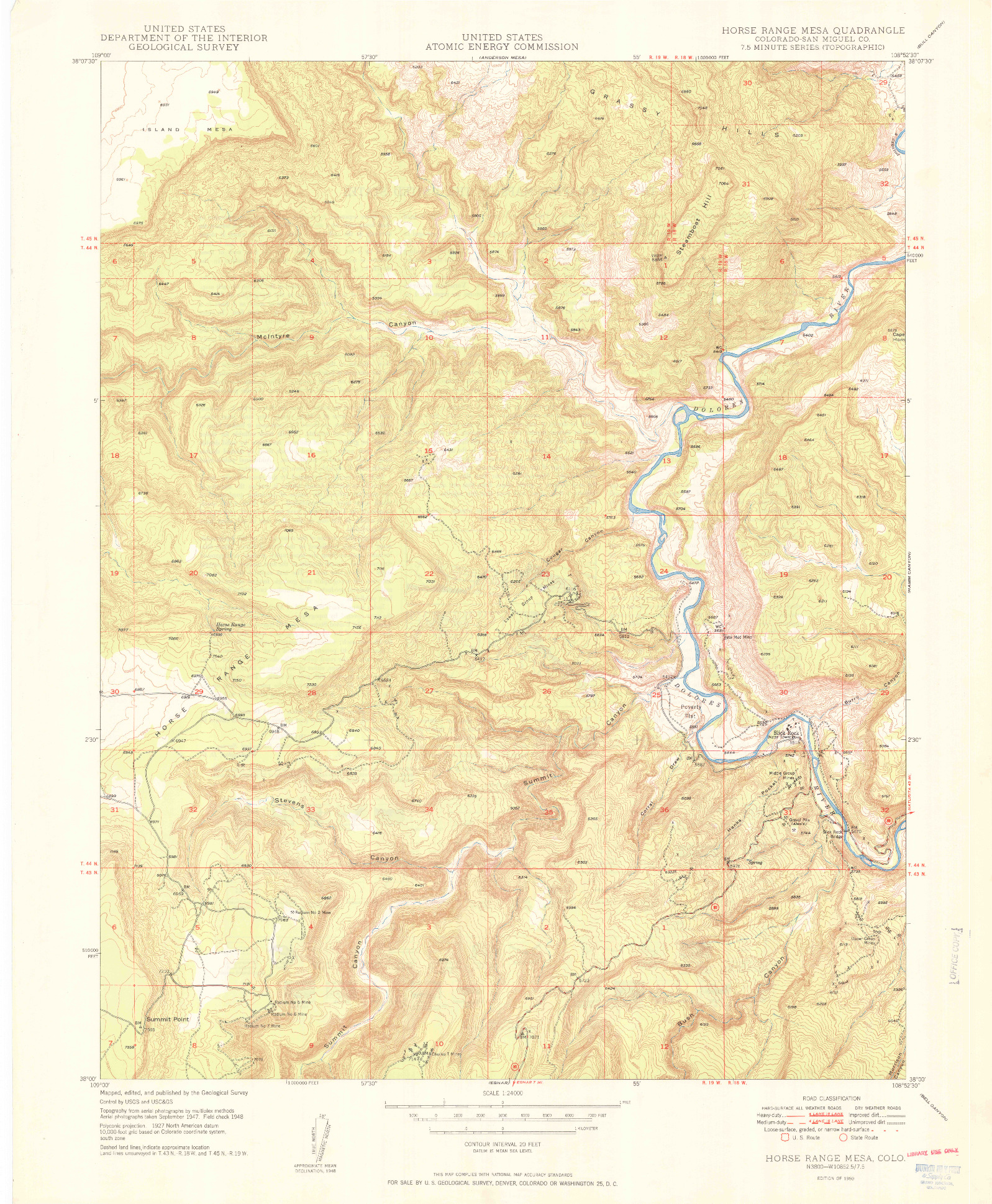 USGS 1:24000-SCALE QUADRANGLE FOR HORSE RANGE MESA, CO 1950