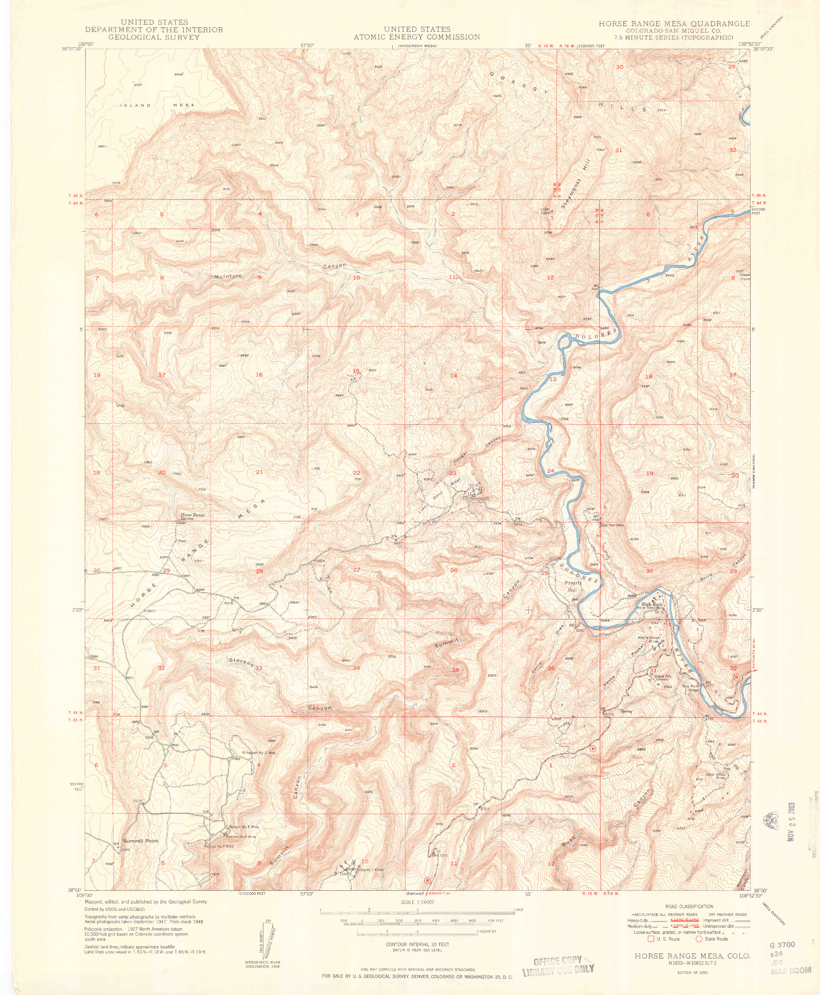 USGS 1:24000-SCALE QUADRANGLE FOR HORSE RANGE MESA, CO 1950