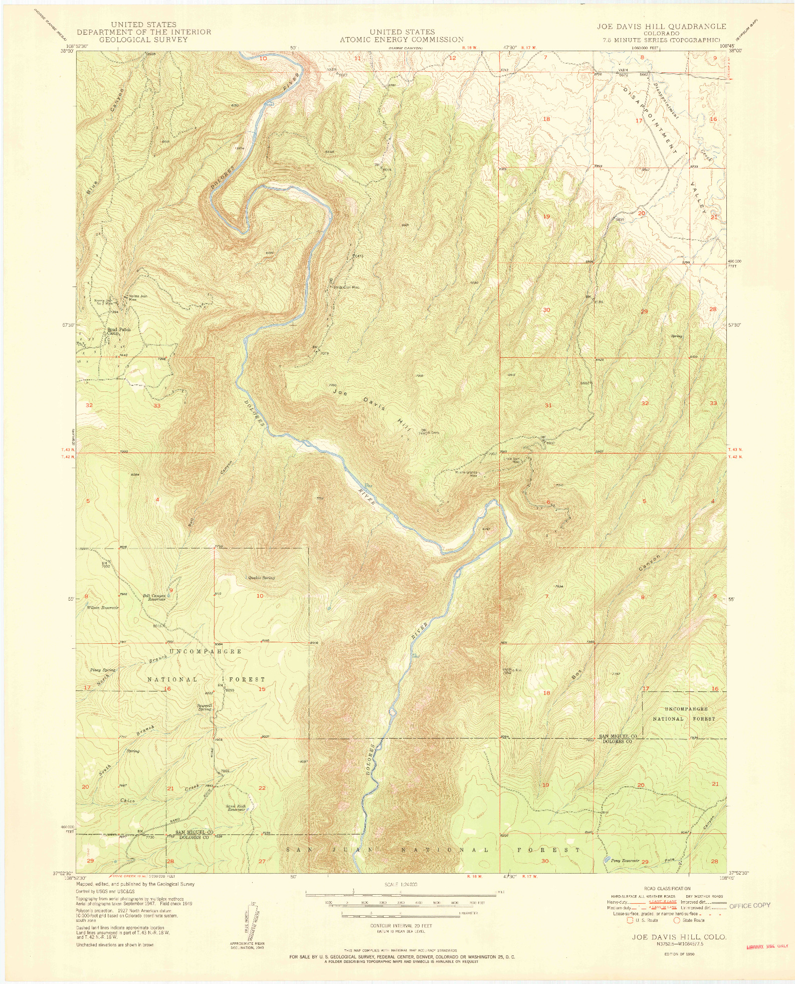 USGS 1:24000-SCALE QUADRANGLE FOR JOE DAVIS HILL, CO 1950