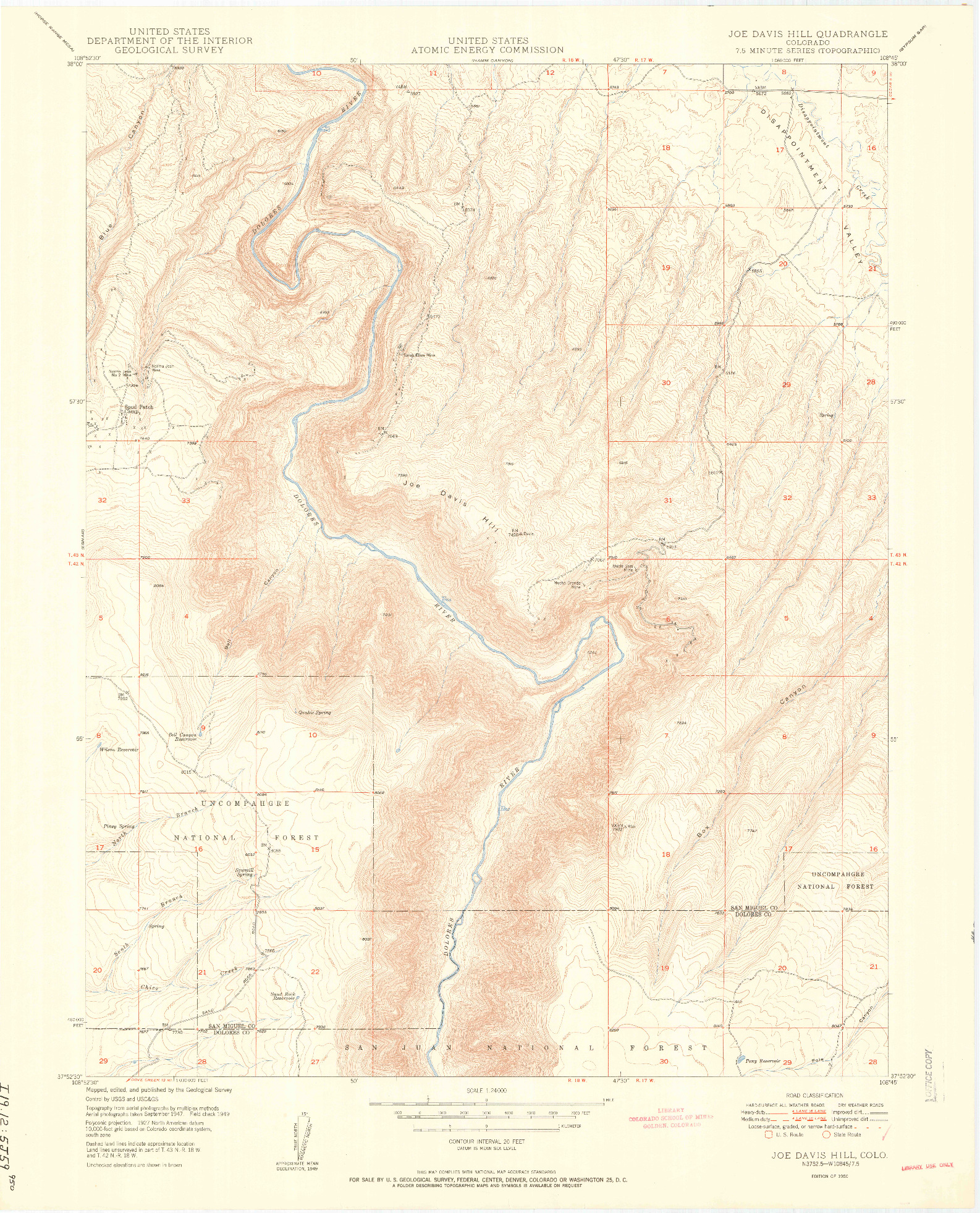 USGS 1:24000-SCALE QUADRANGLE FOR JOE DAVIS HILL, CO 1950