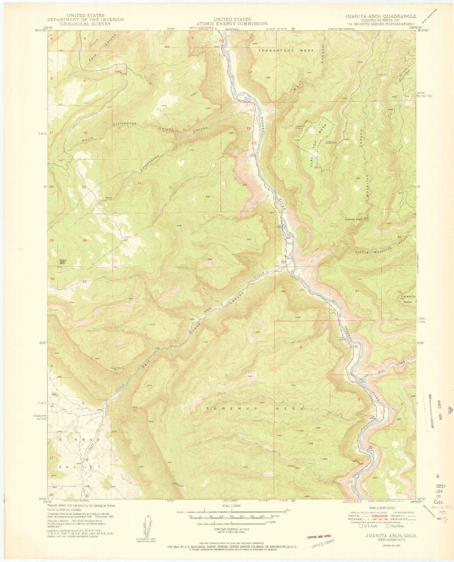 USGS 1:24000-SCALE QUADRANGLE FOR JUANITA ARCH, CO 1950