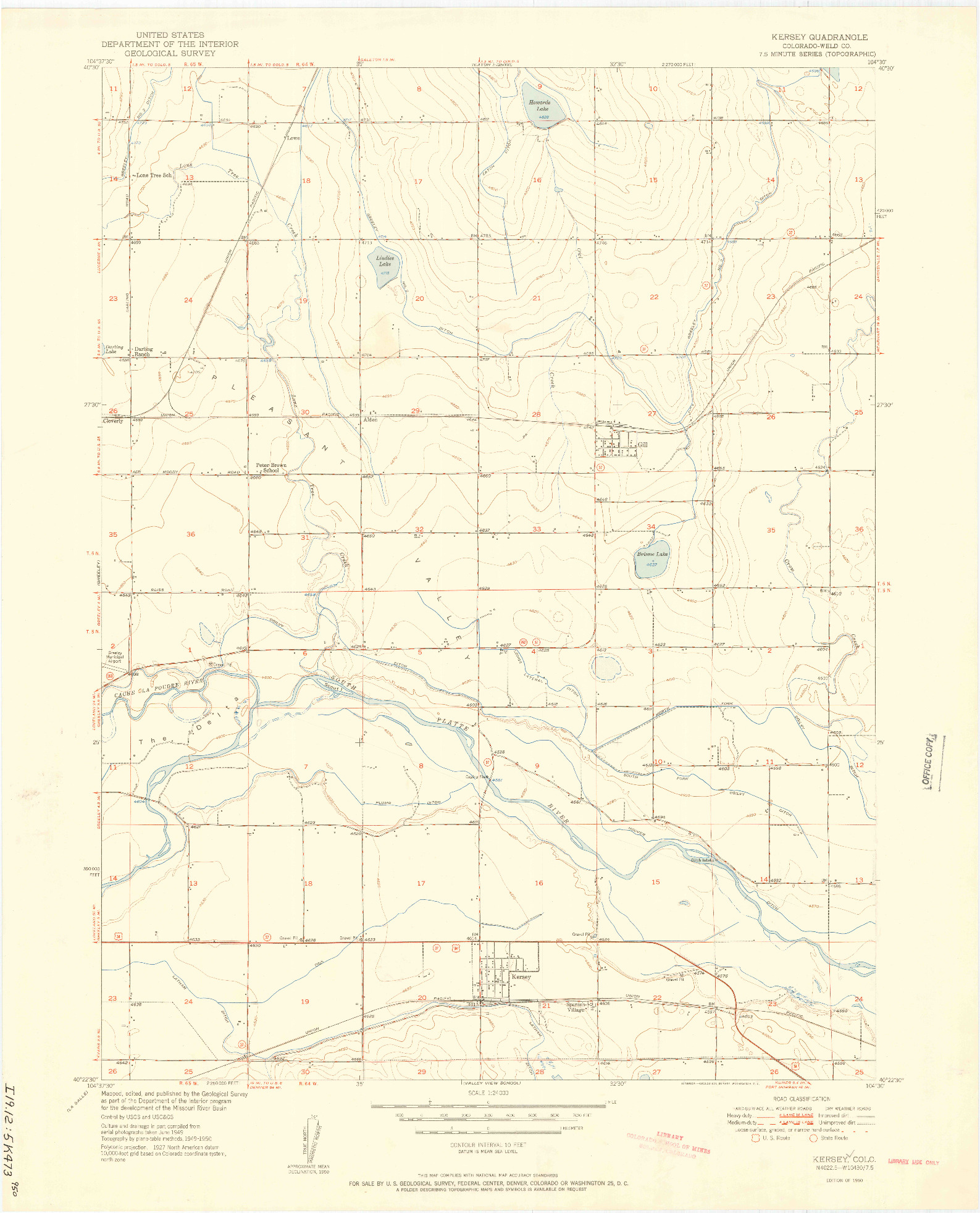 USGS 1:24000-SCALE QUADRANGLE FOR KERSEY, CO 1950