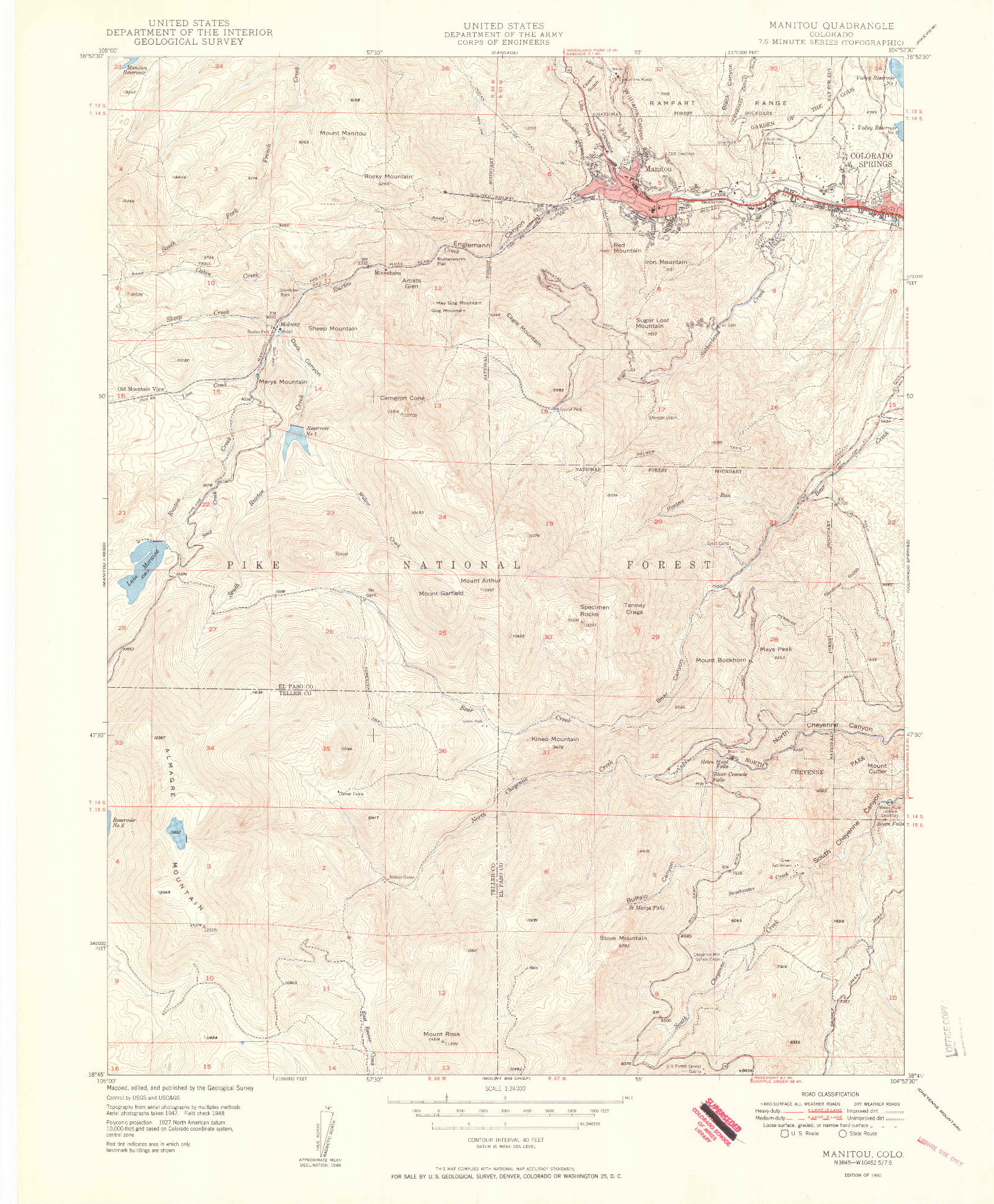USGS 1:24000-SCALE QUADRANGLE FOR MANITOU, CO 1950