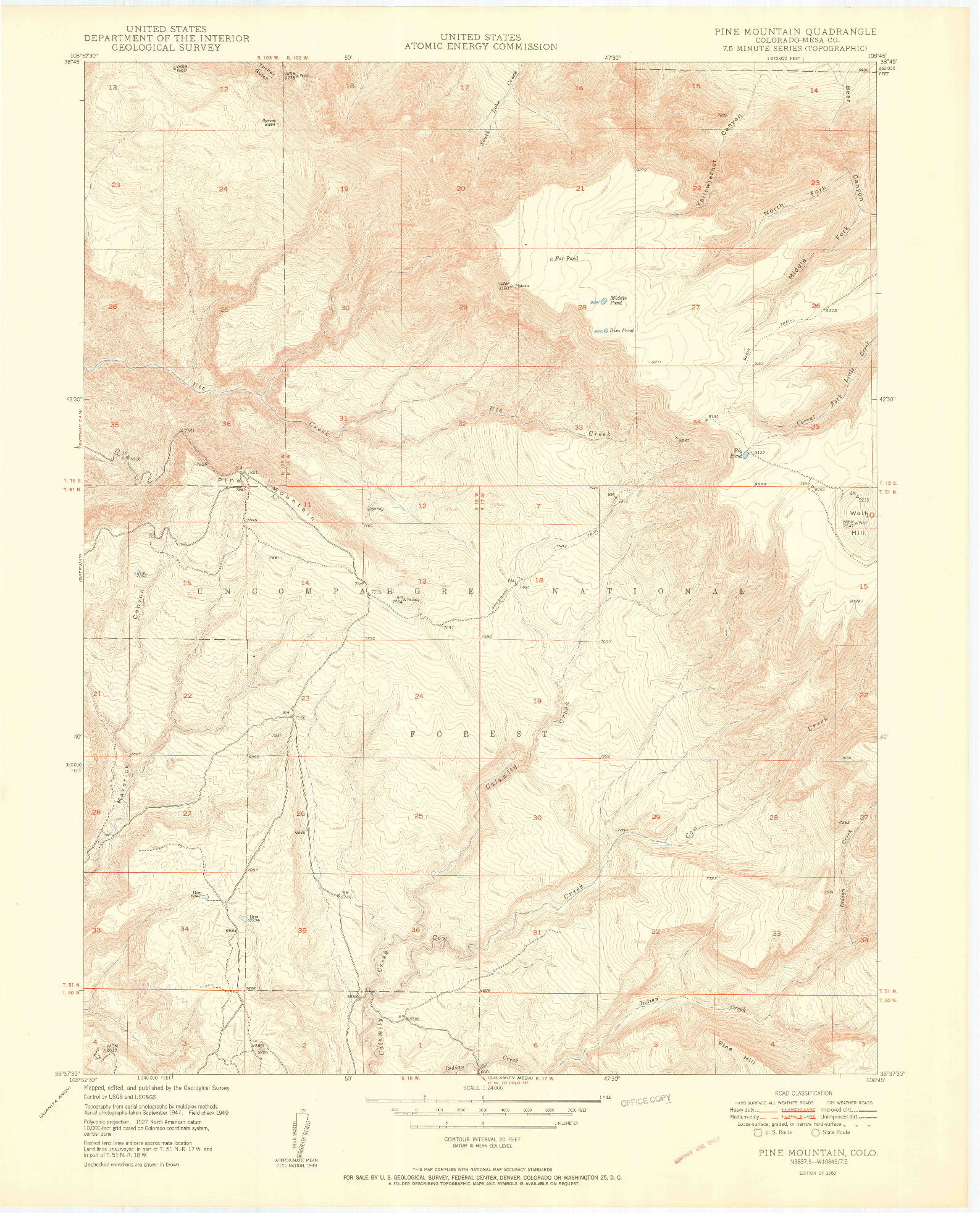 USGS 1:24000-SCALE QUADRANGLE FOR PINE MOUNTAIN, CO 1950
