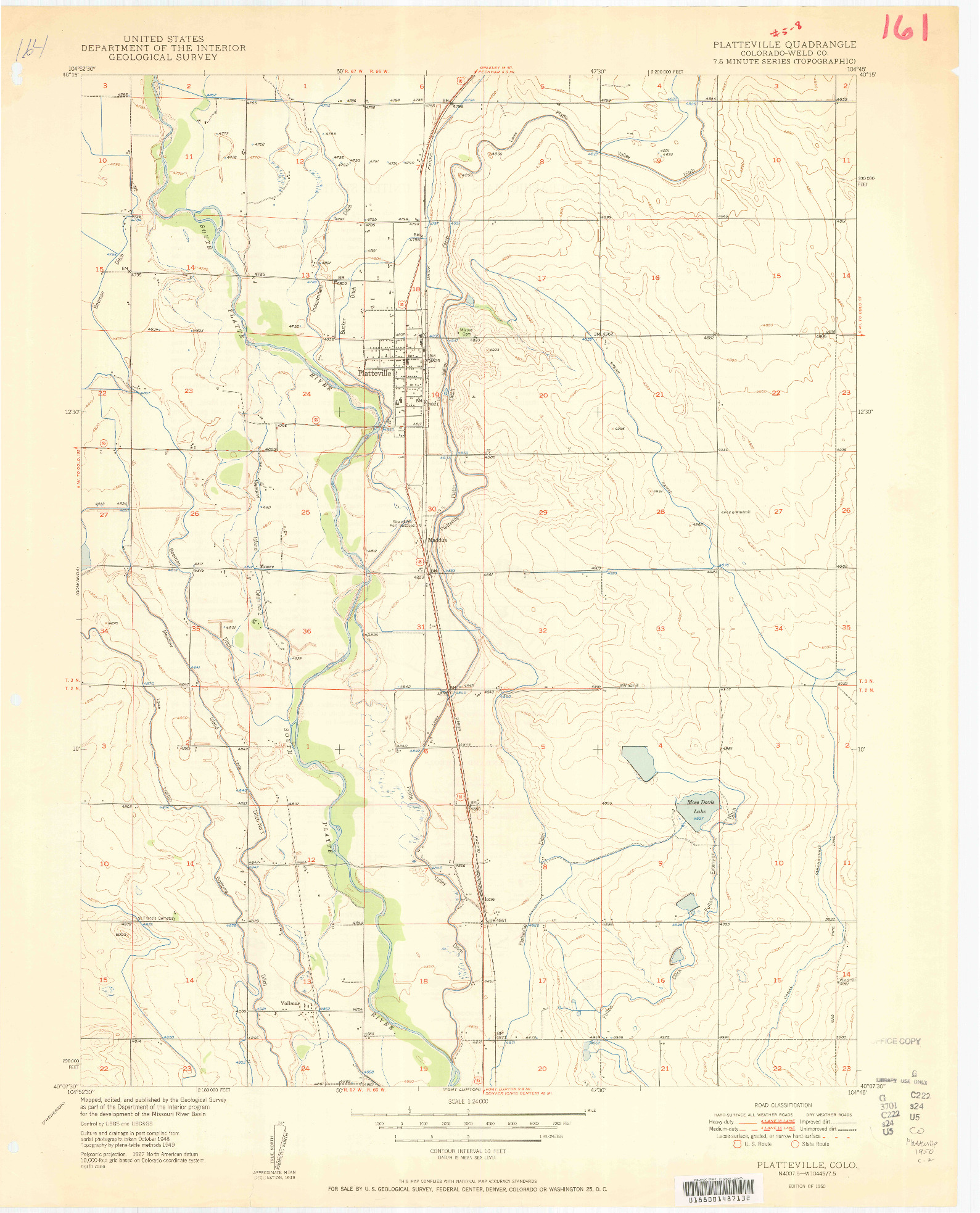 USGS 1:24000-SCALE QUADRANGLE FOR PLATTEVILLE, CO 1950