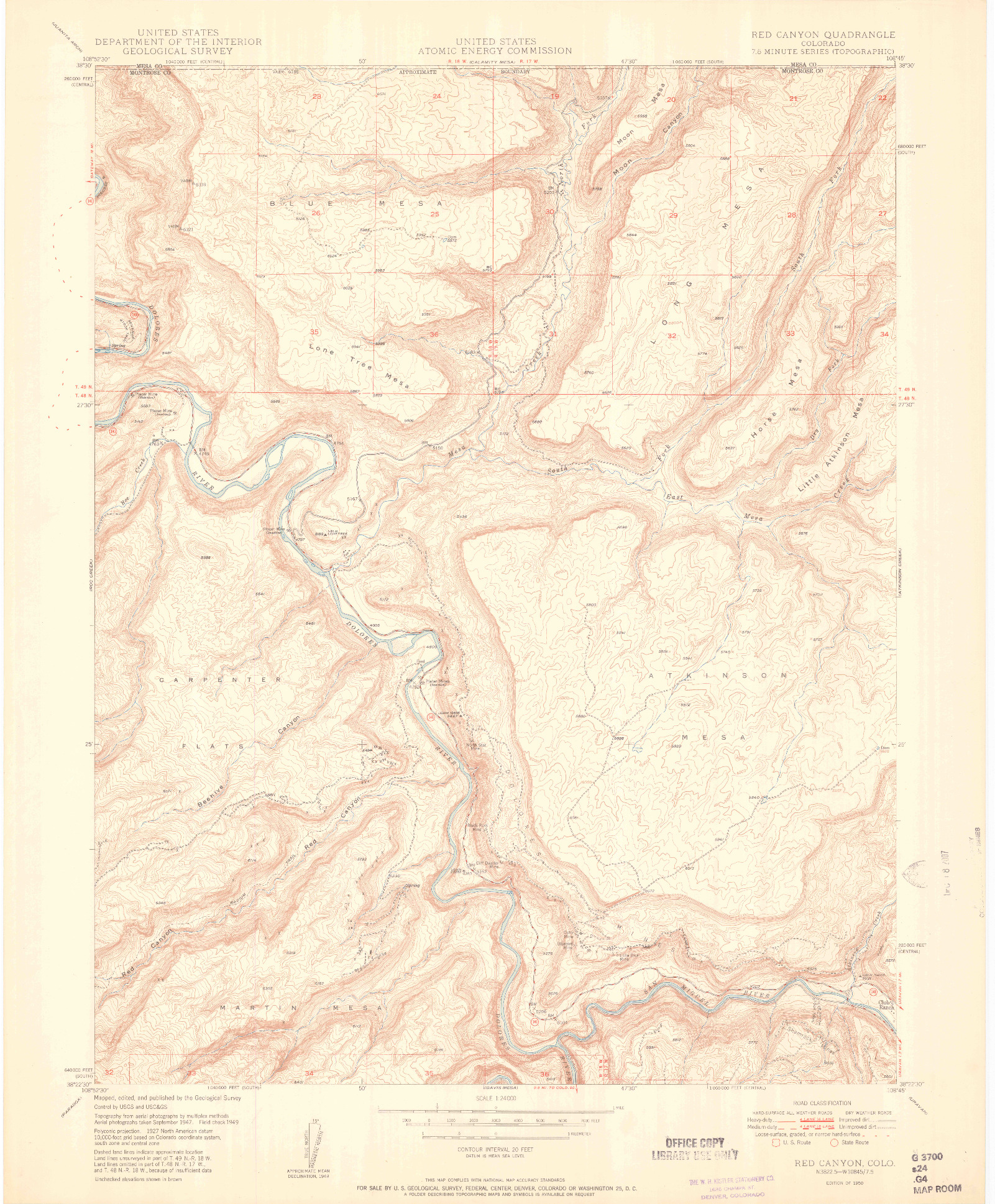 USGS 1:24000-SCALE QUADRANGLE FOR RED CANYON, CO 1950