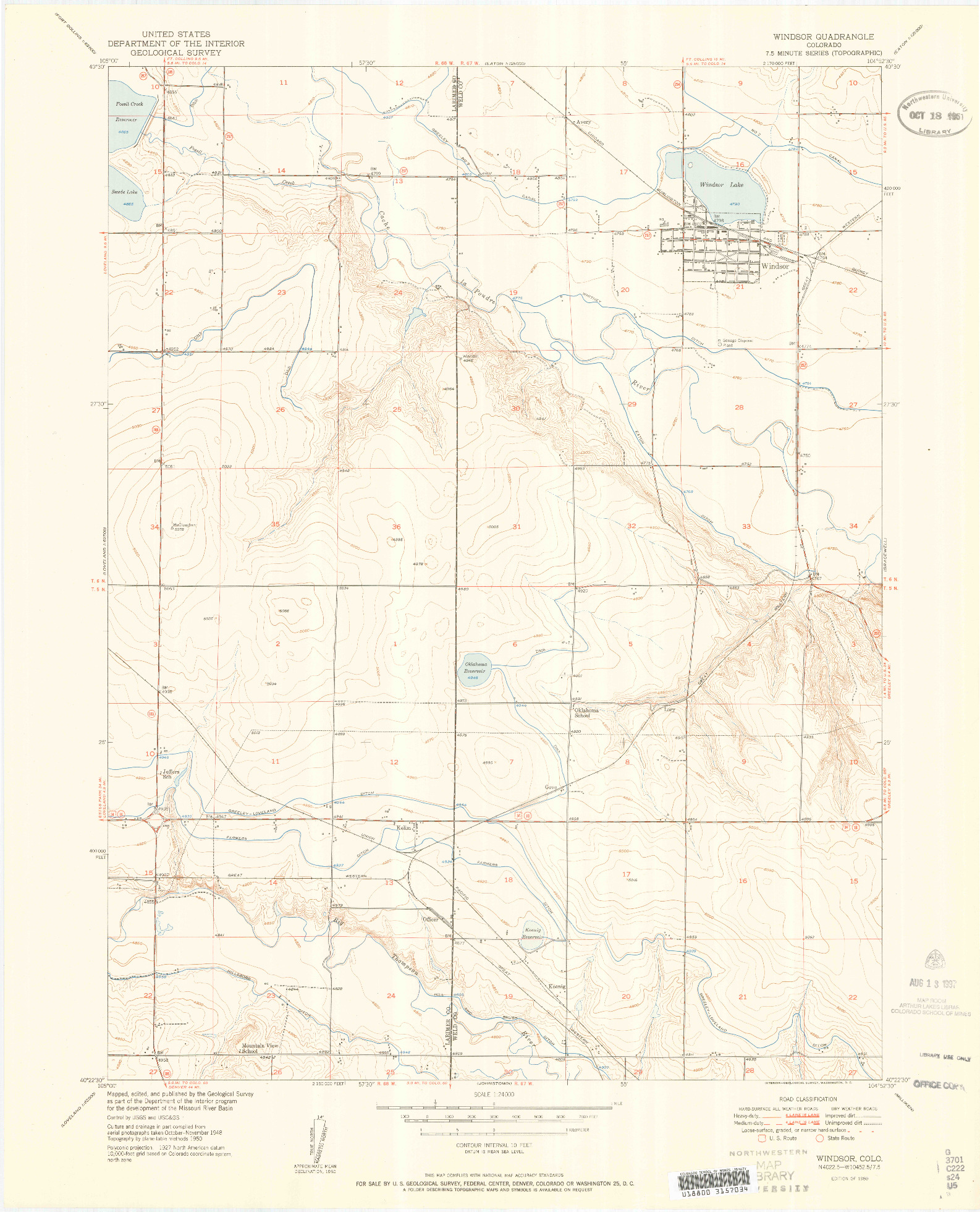 USGS 1:24000-SCALE QUADRANGLE FOR WINDSOR, CO 1950