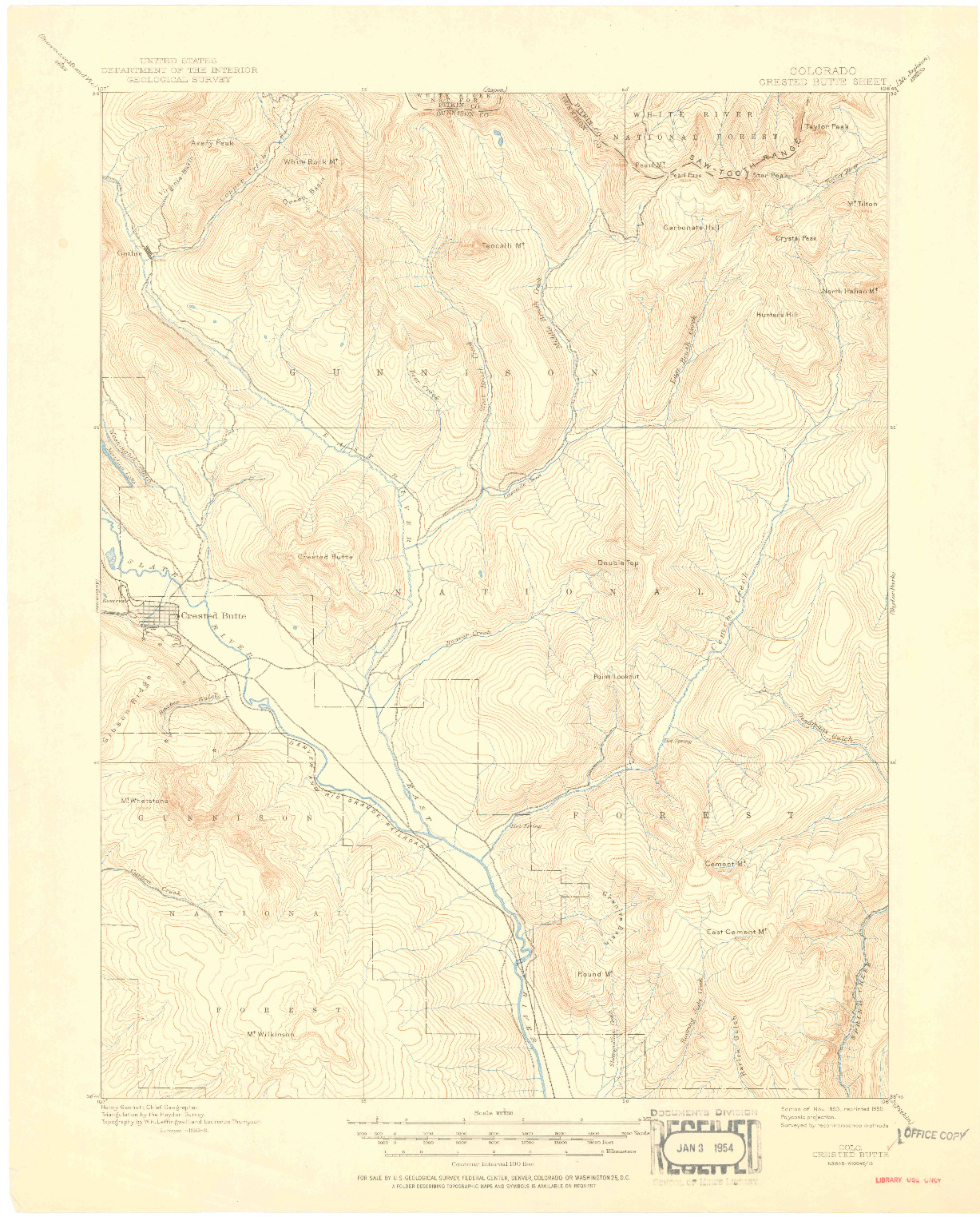 USGS 1:62500-SCALE QUADRANGLE FOR CRESTED BUTTE, CO 1893